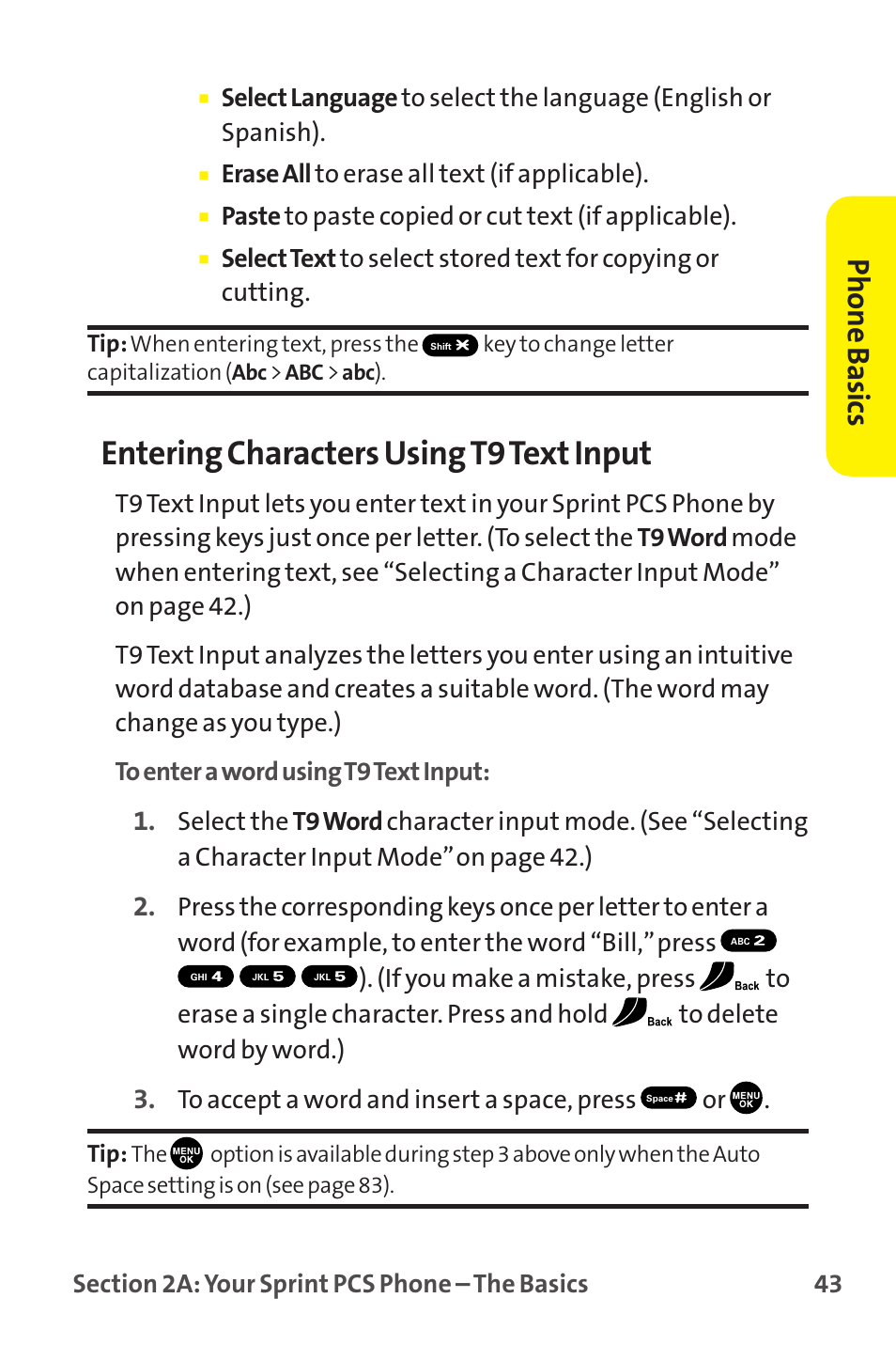 Entering characters using t9text input, Phone basics | Sanyo MM-9000 User Manual | Page 53 / 367