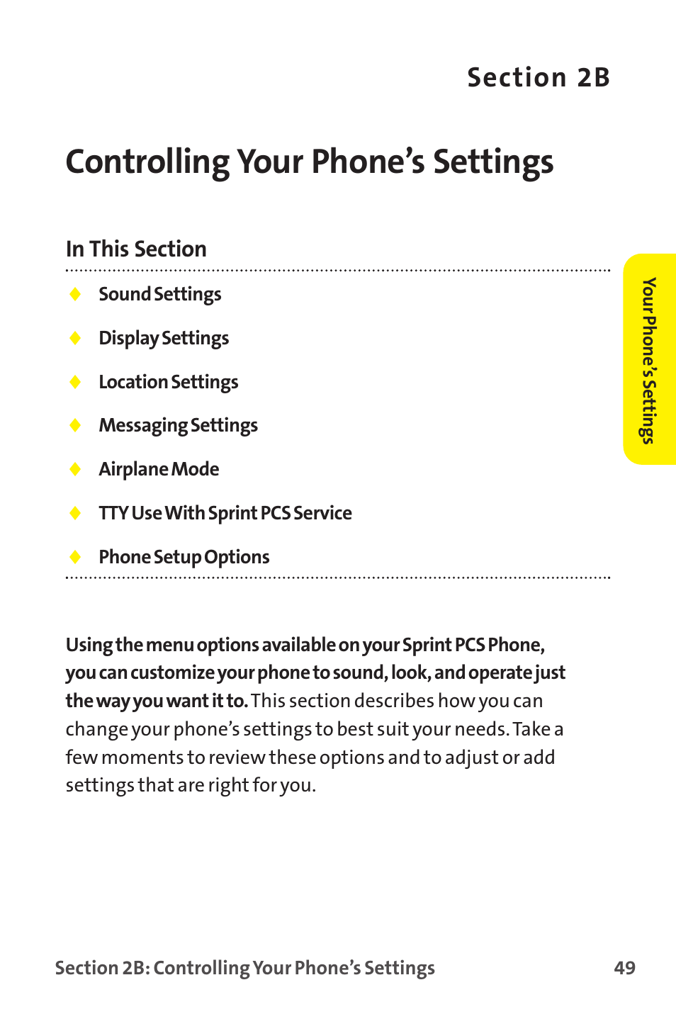 Controlling your phone’s settings, 2b. controlling your phone’s settings | Sanyo MM-9000 User Manual | Page 59 / 367