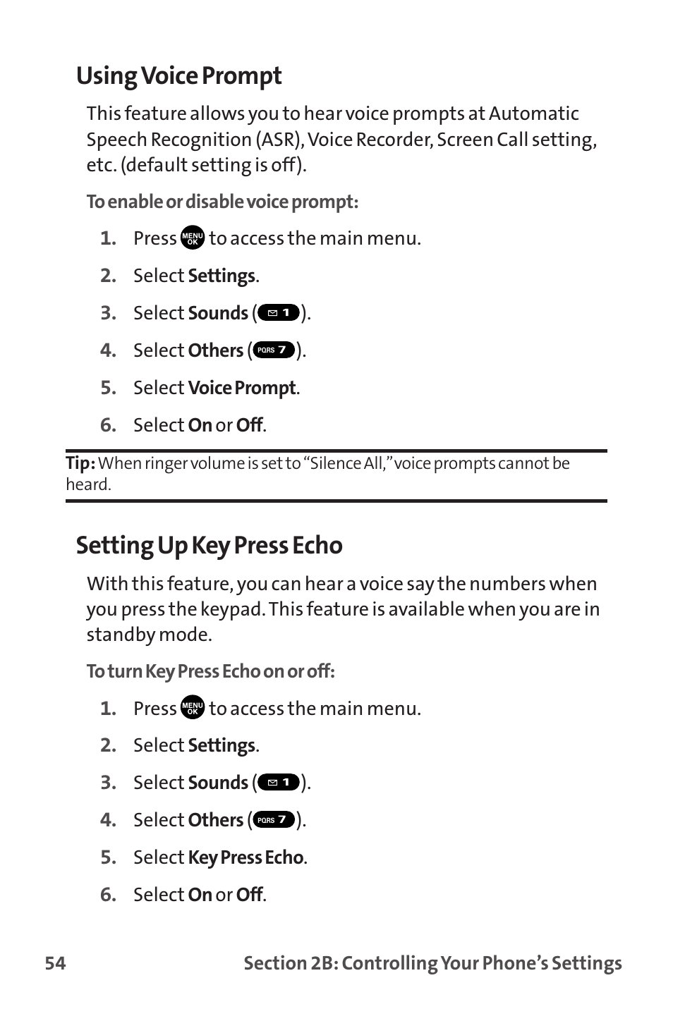 Using voice prompt, Setting up key press echo | Sanyo MM-9000 User Manual | Page 64 / 367