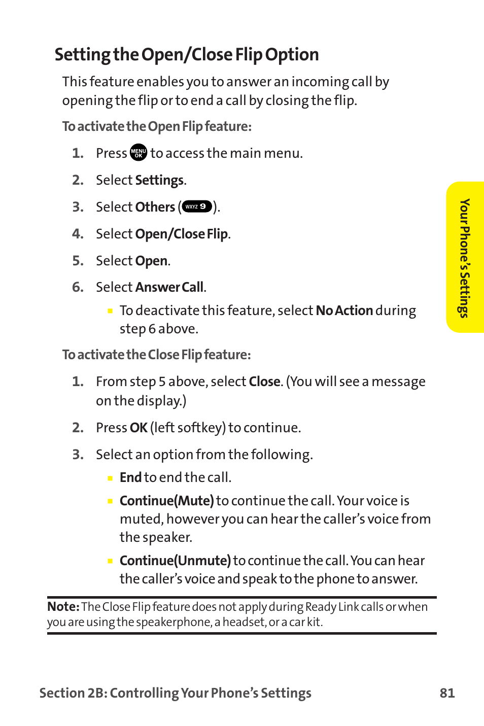 Setting the open/close flip option | Sanyo MM-9000 User Manual | Page 91 / 367