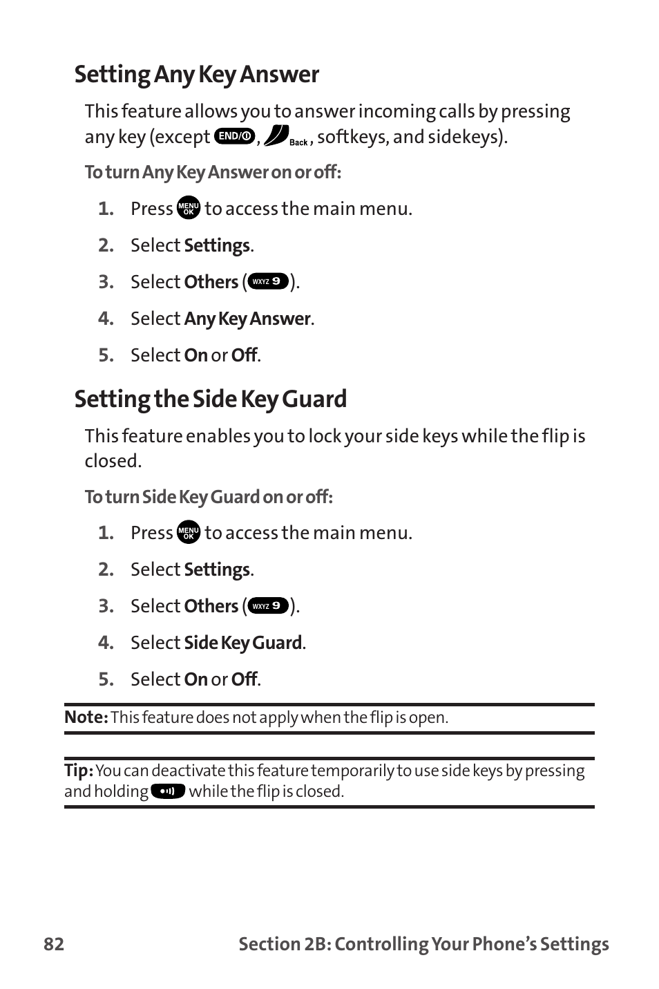 Setting any key answer, Setting the side key guard | Sanyo MM-9000 User Manual | Page 92 / 367