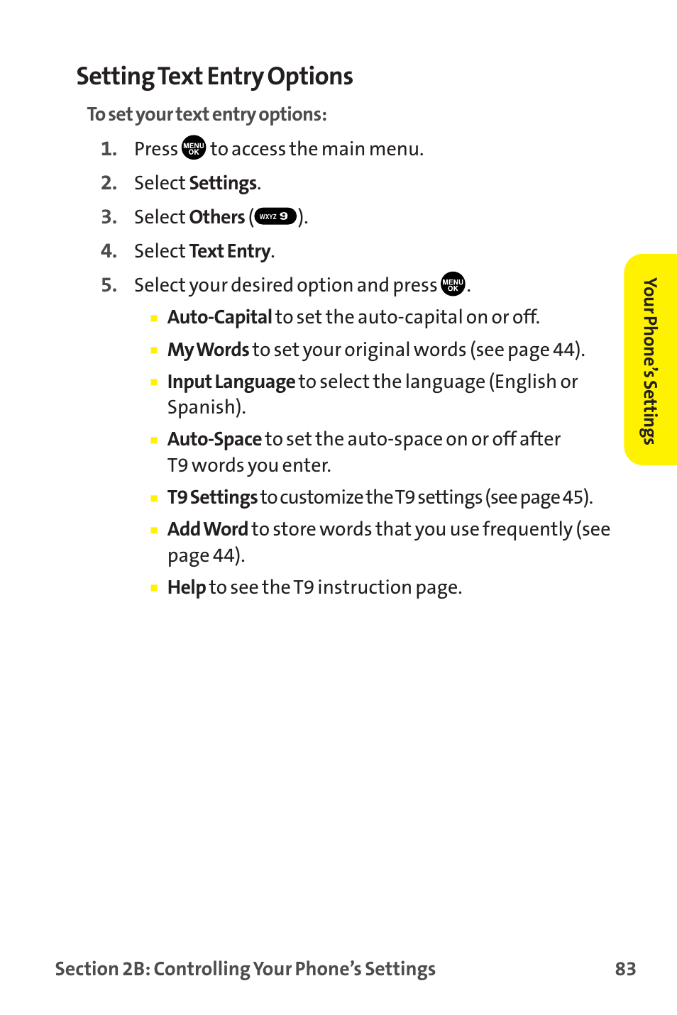 Setting text entry options | Sanyo MM-9000 User Manual | Page 93 / 367