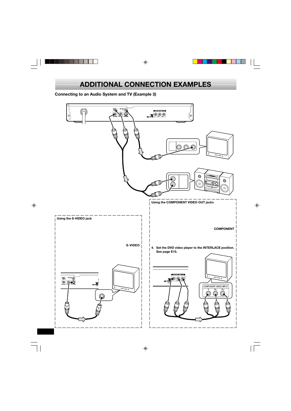 Additional connection examples, Connecting to an audio system and tv (example 3) | Sanyo DVD-SL33 User Manual | Page 12 / 38