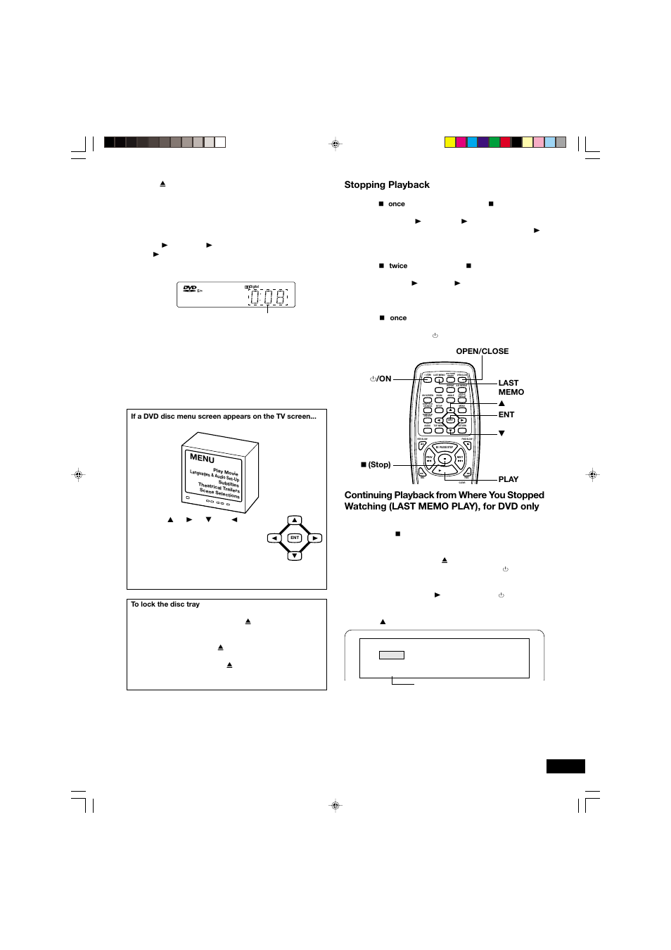 Stopping playback | Sanyo DVD-SL33 User Manual | Page 17 / 38