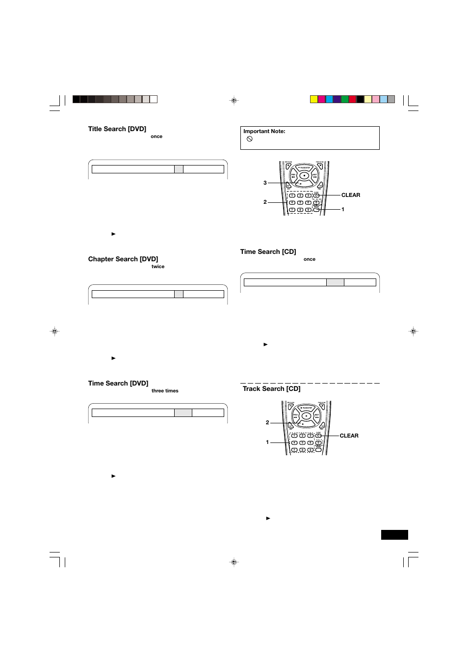 Title search [dvd, Chapter search [dvd, Time search [dvd | Time search [cd, Track search [cd | Sanyo DVD-SL33 User Manual | Page 19 / 38