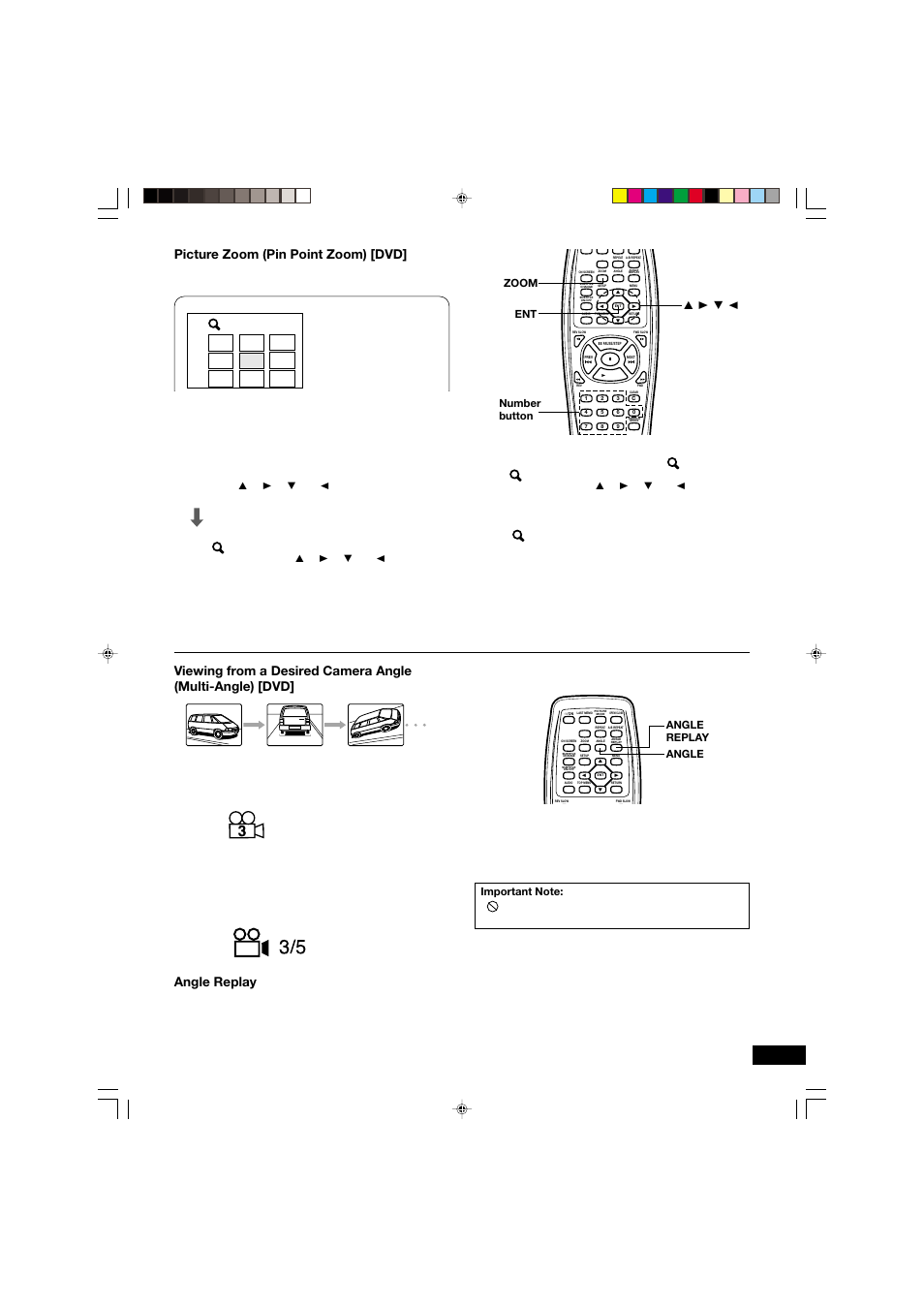 Picture zoom (pin point zoom) [dvd, Angle replay, 4, a , 5 , b zoom number button ent | Angle angle replay | Sanyo DVD-SL33 User Manual | Page 21 / 38