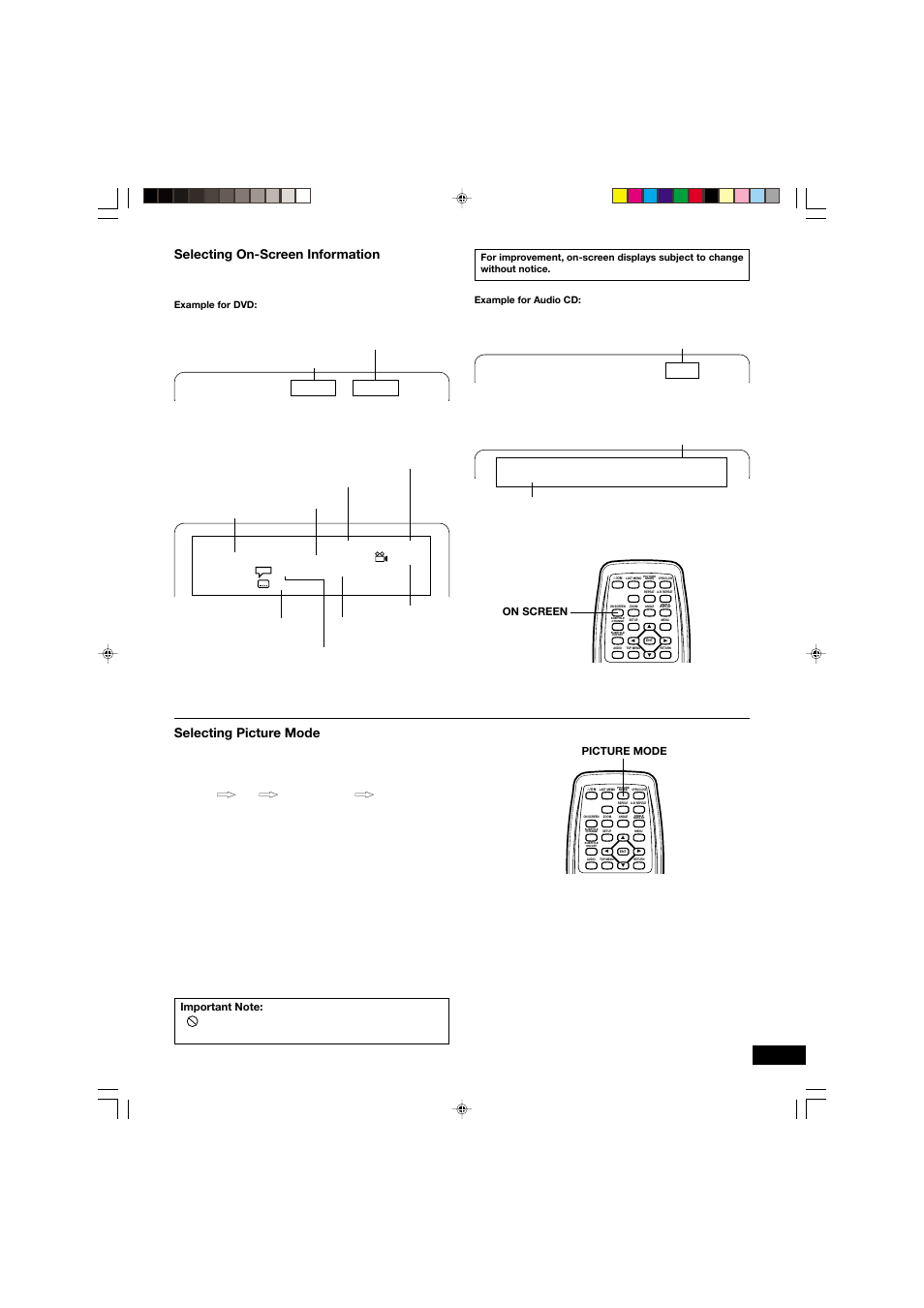 Selecting on-screen information, Selecting picture mode, On screen -e24 | Picture mode | Sanyo DVD-SL33 User Manual | Page 25 / 38