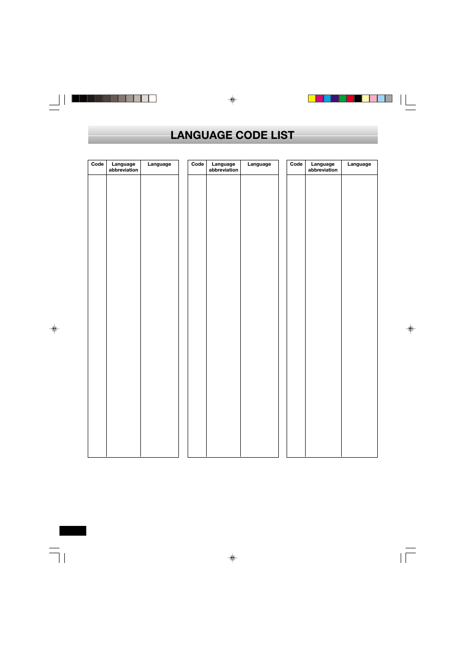 Language code list | Sanyo DVD-SL33 User Manual | Page 34 / 38