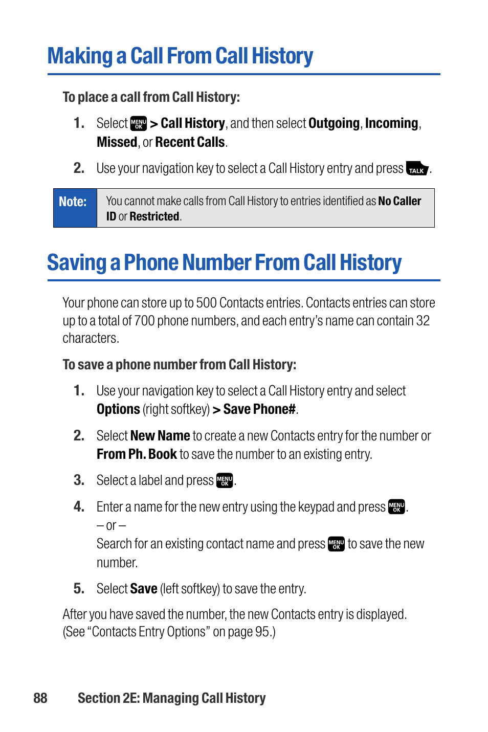 Making a call from call history, Saving a phone number from c, Saving a phone number from call history | Sanyo M1 User Manual | Page 104 / 284