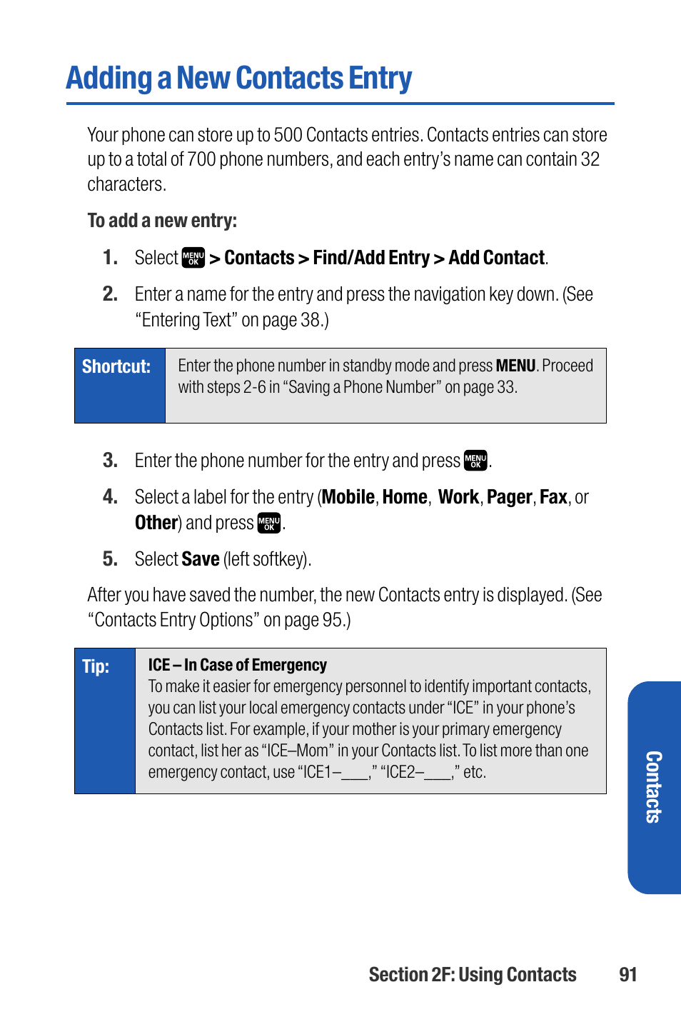 Adding a new contacts entry | Sanyo M1 User Manual | Page 107 / 284