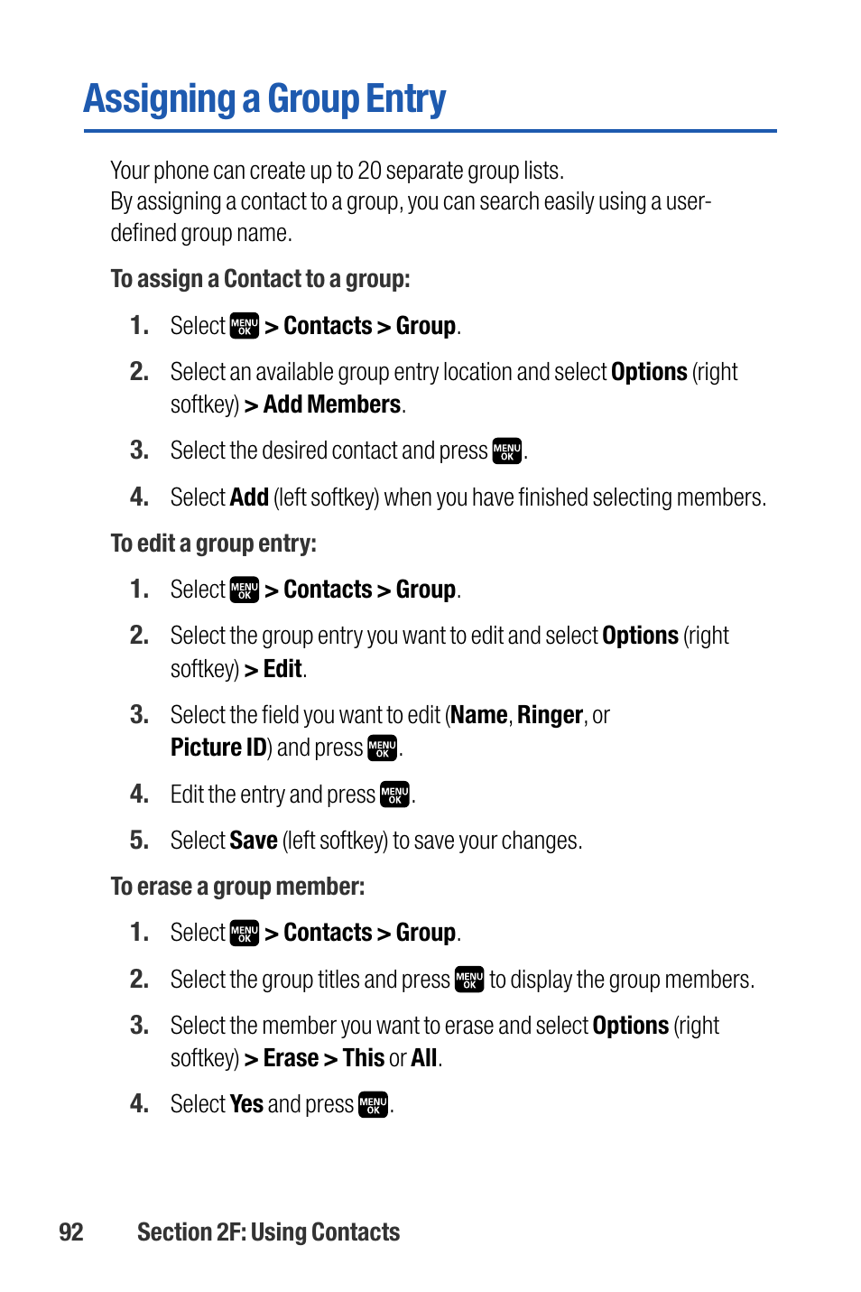 Assigning a group entry | Sanyo M1 User Manual | Page 108 / 284