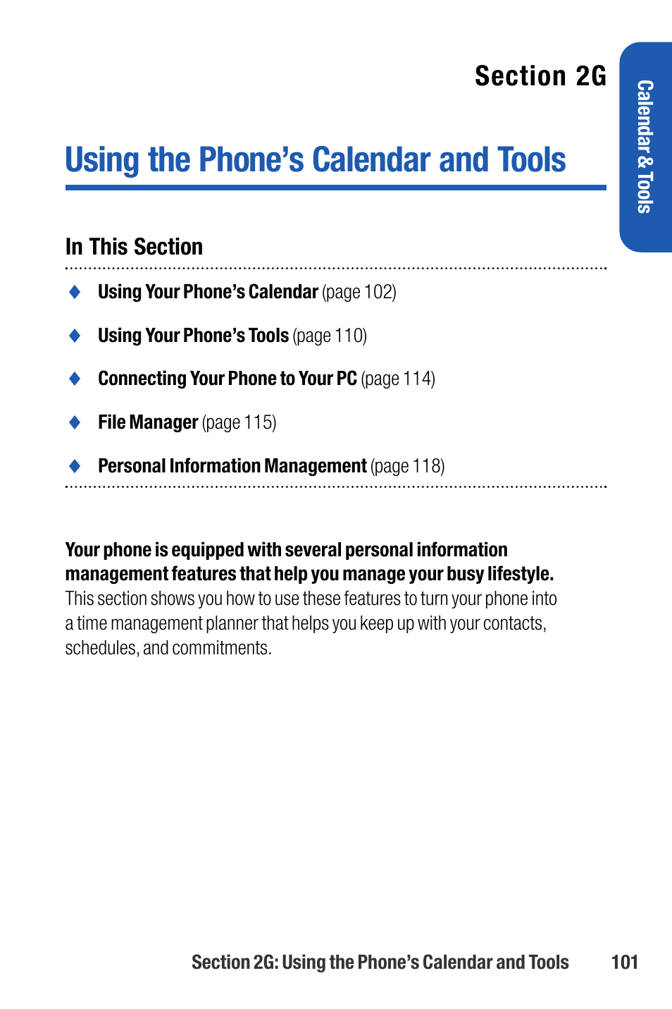 Using the phone’s calendar a, Using the phone’s calendar and tools | Sanyo M1 User Manual | Page 117 / 284