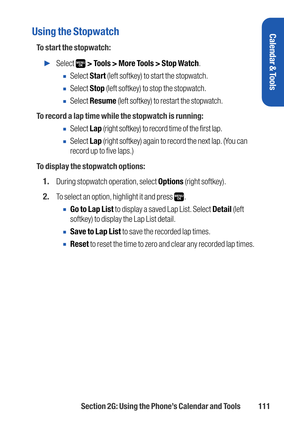 Using the stopwatch, Calendar & t ools | Sanyo M1 User Manual | Page 127 / 284