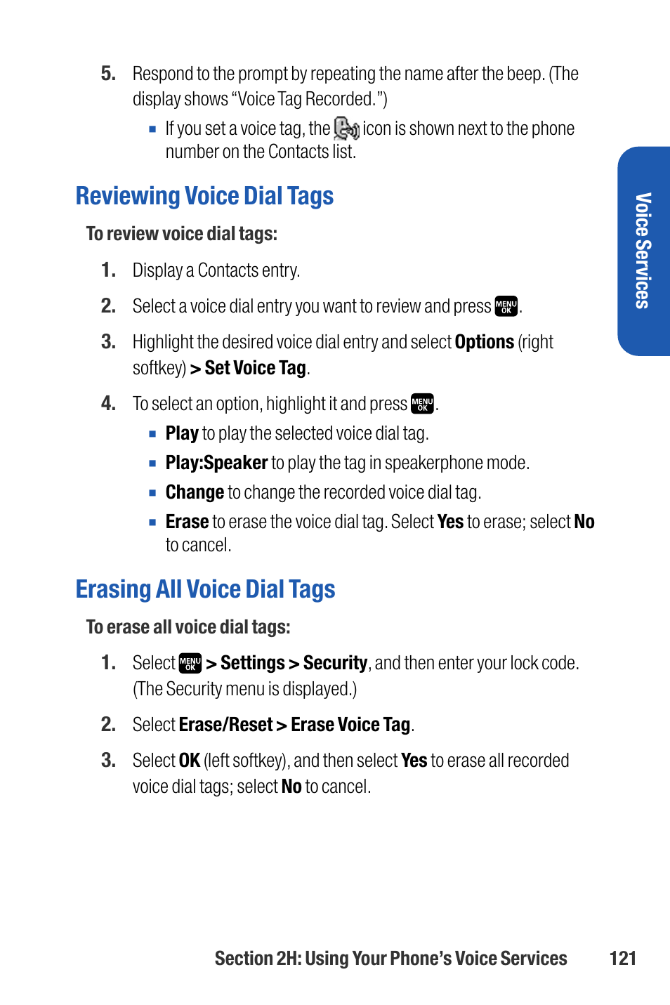 Reviewing voice dial tags, Erasing all voice dial tags | Sanyo M1 User Manual | Page 137 / 284