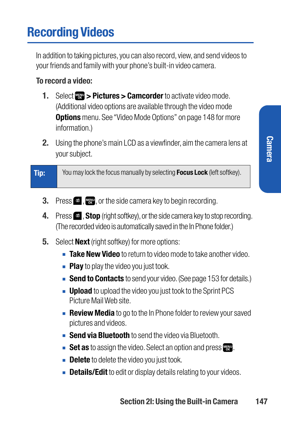 Recording videos, Camera | Sanyo M1 User Manual | Page 163 / 284