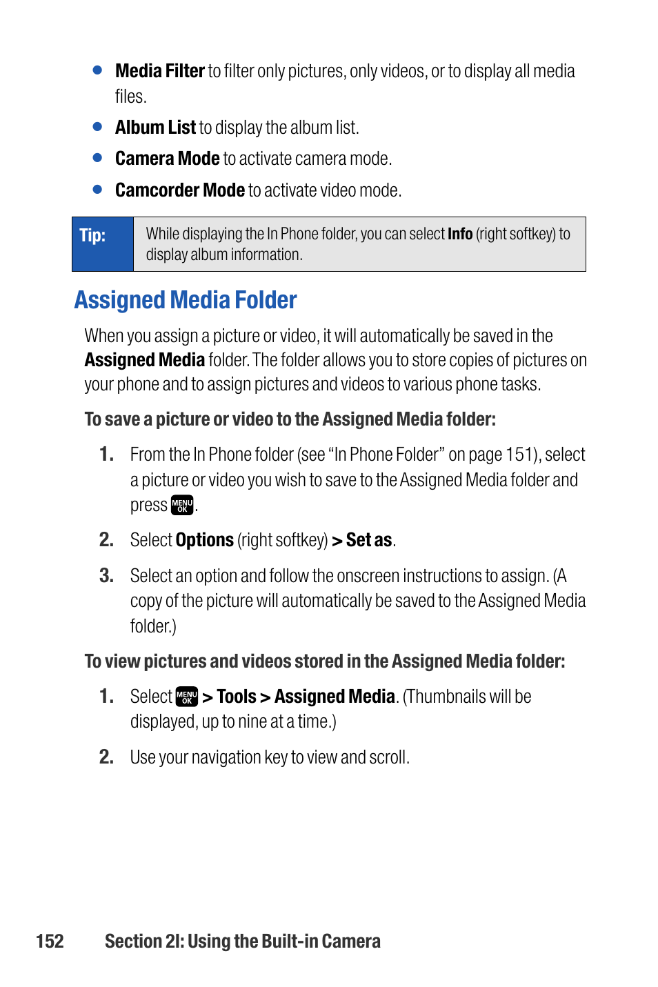 Assigned media folder | Sanyo M1 User Manual | Page 168 / 284