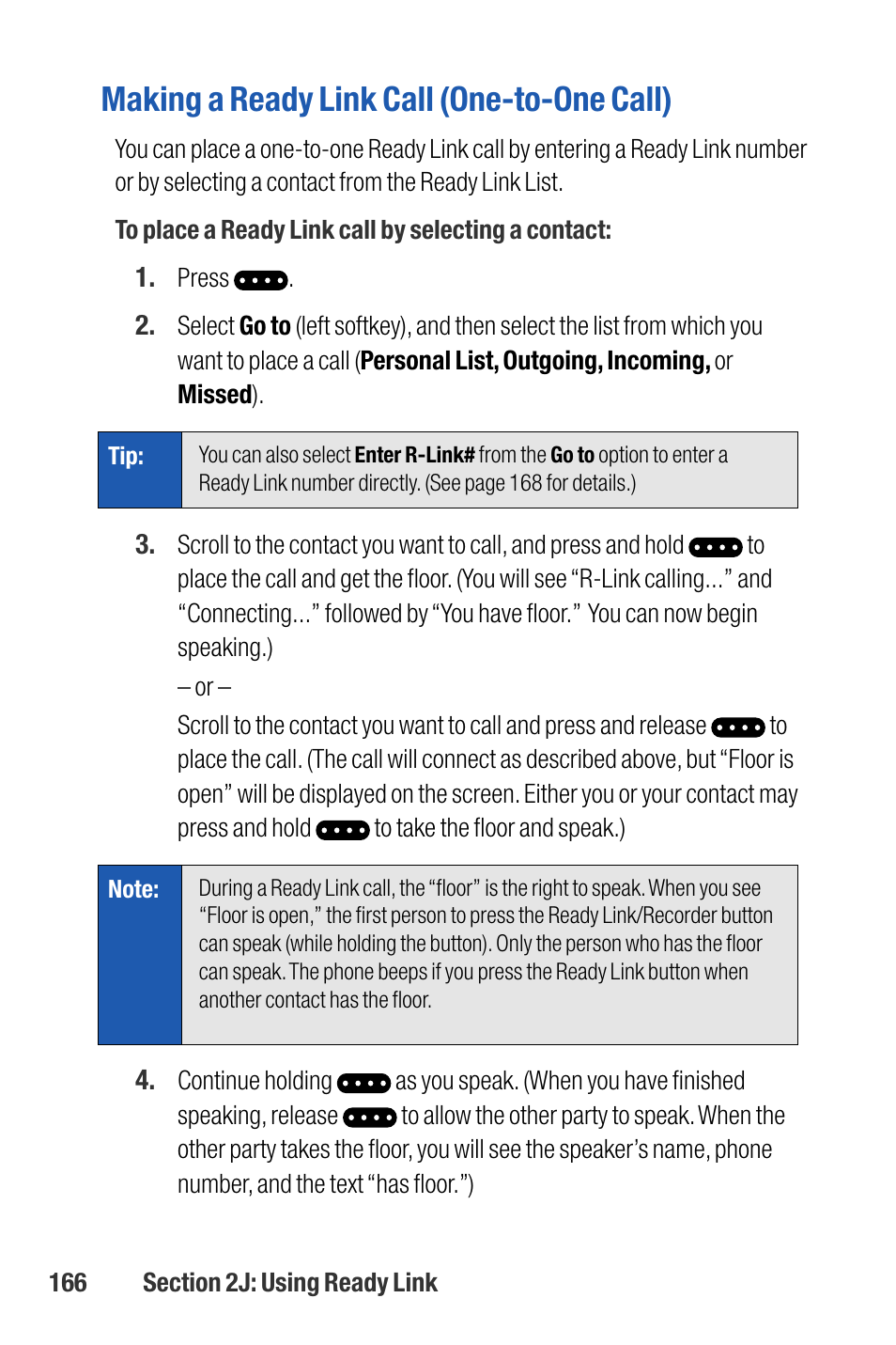 Making a ready link call (one-to-one call) | Sanyo M1 User Manual | Page 182 / 284