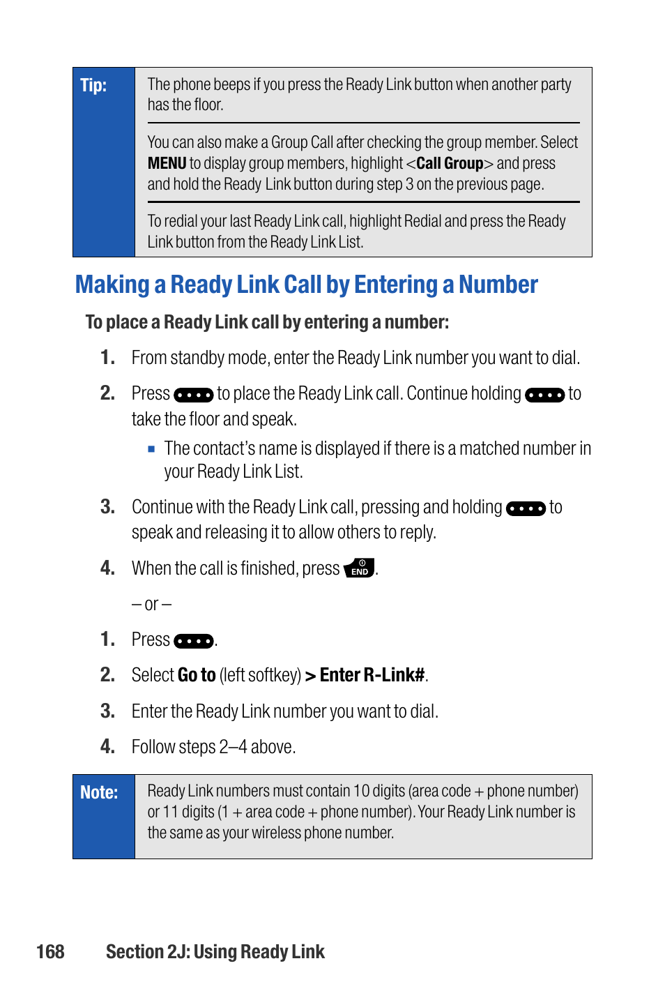 Making a ready link call by entering a number | Sanyo M1 User Manual | Page 184 / 284