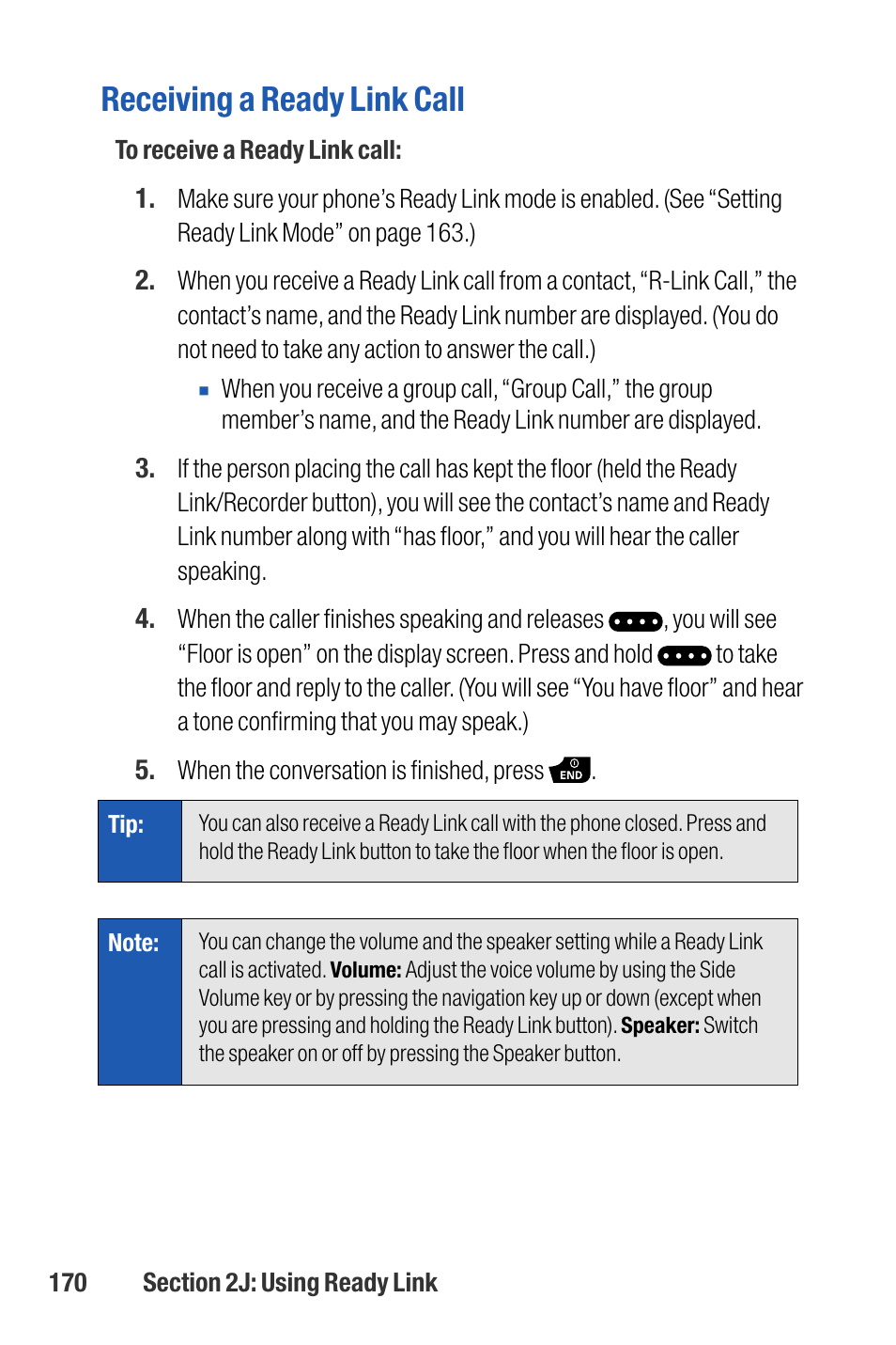 Receiving a ready link call | Sanyo M1 User Manual | Page 186 / 284