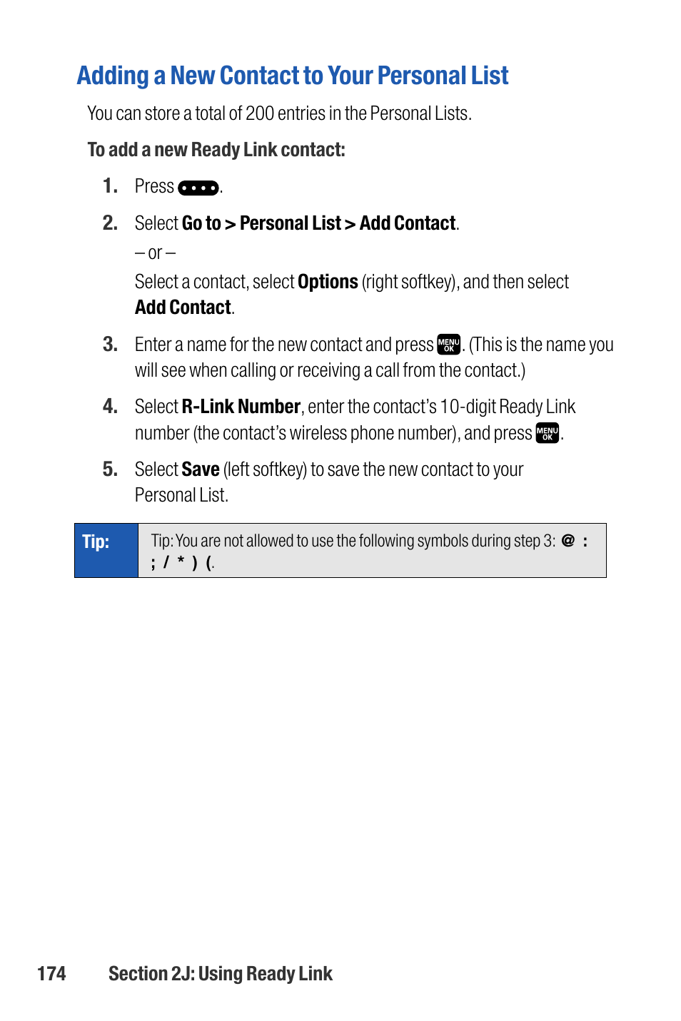 Adding a new contact to your personal list | Sanyo M1 User Manual | Page 190 / 284