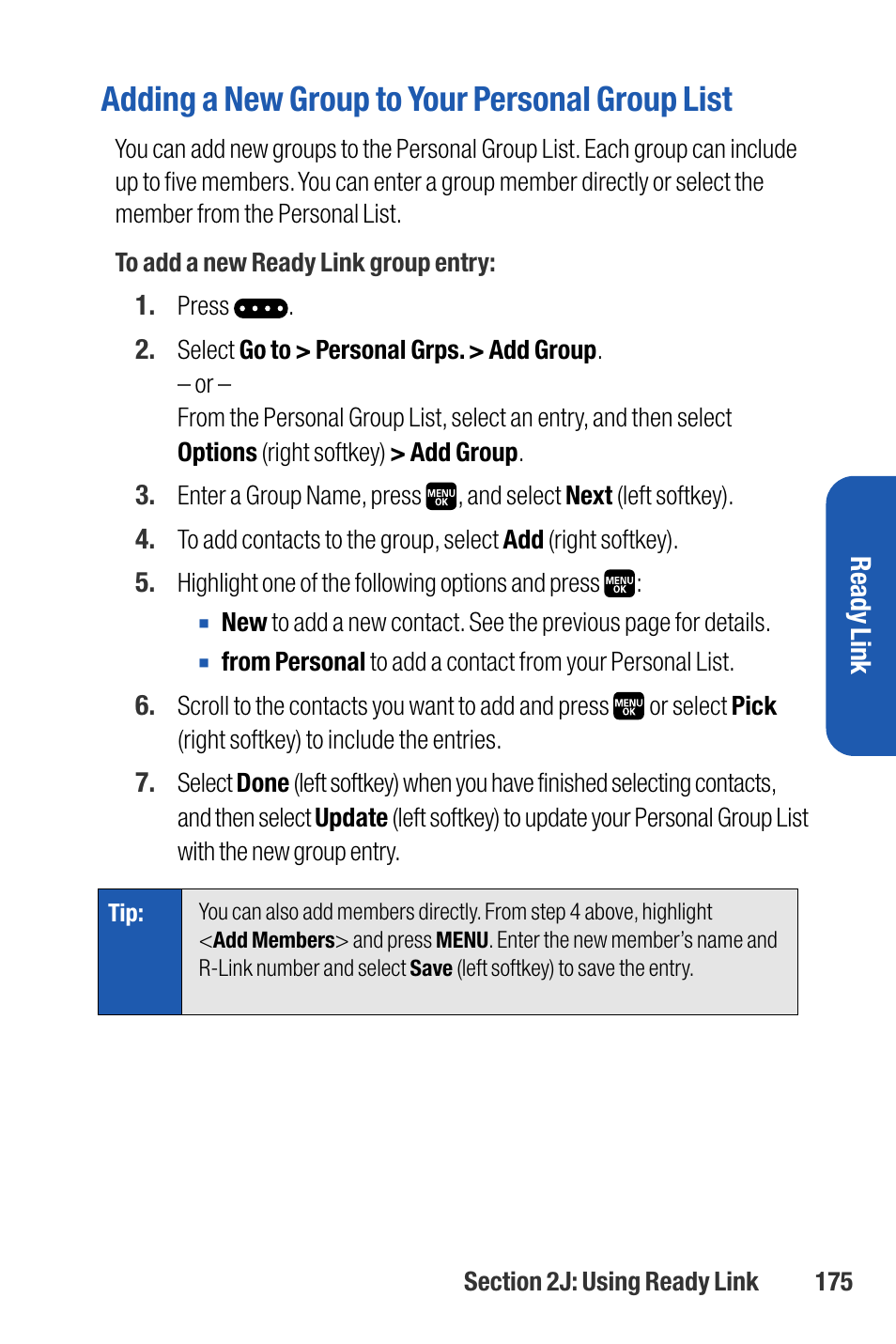 Adding a new group to your personal group list | Sanyo M1 User Manual | Page 191 / 284