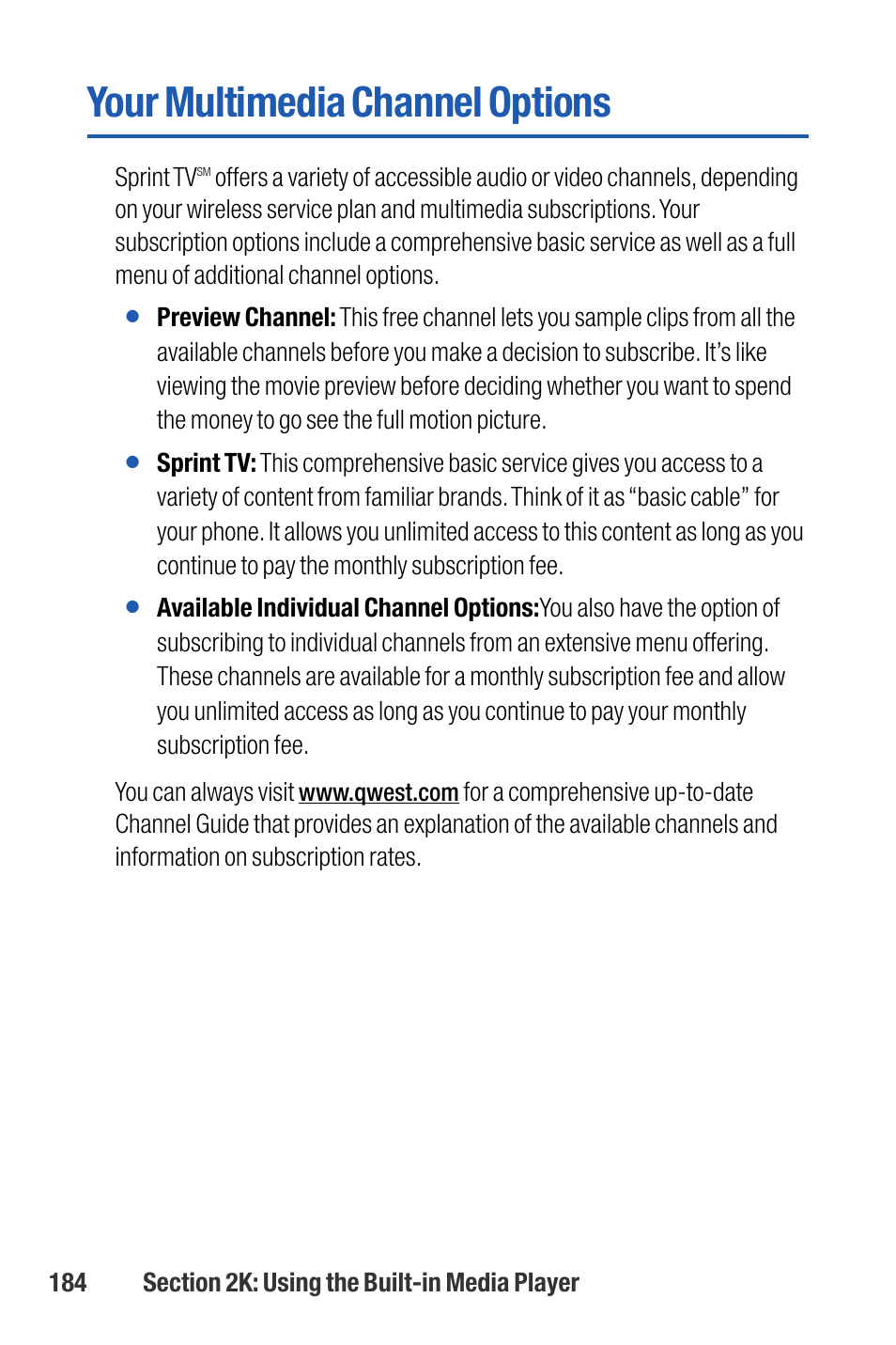 Your multimedia channel options | Sanyo M1 User Manual | Page 200 / 284