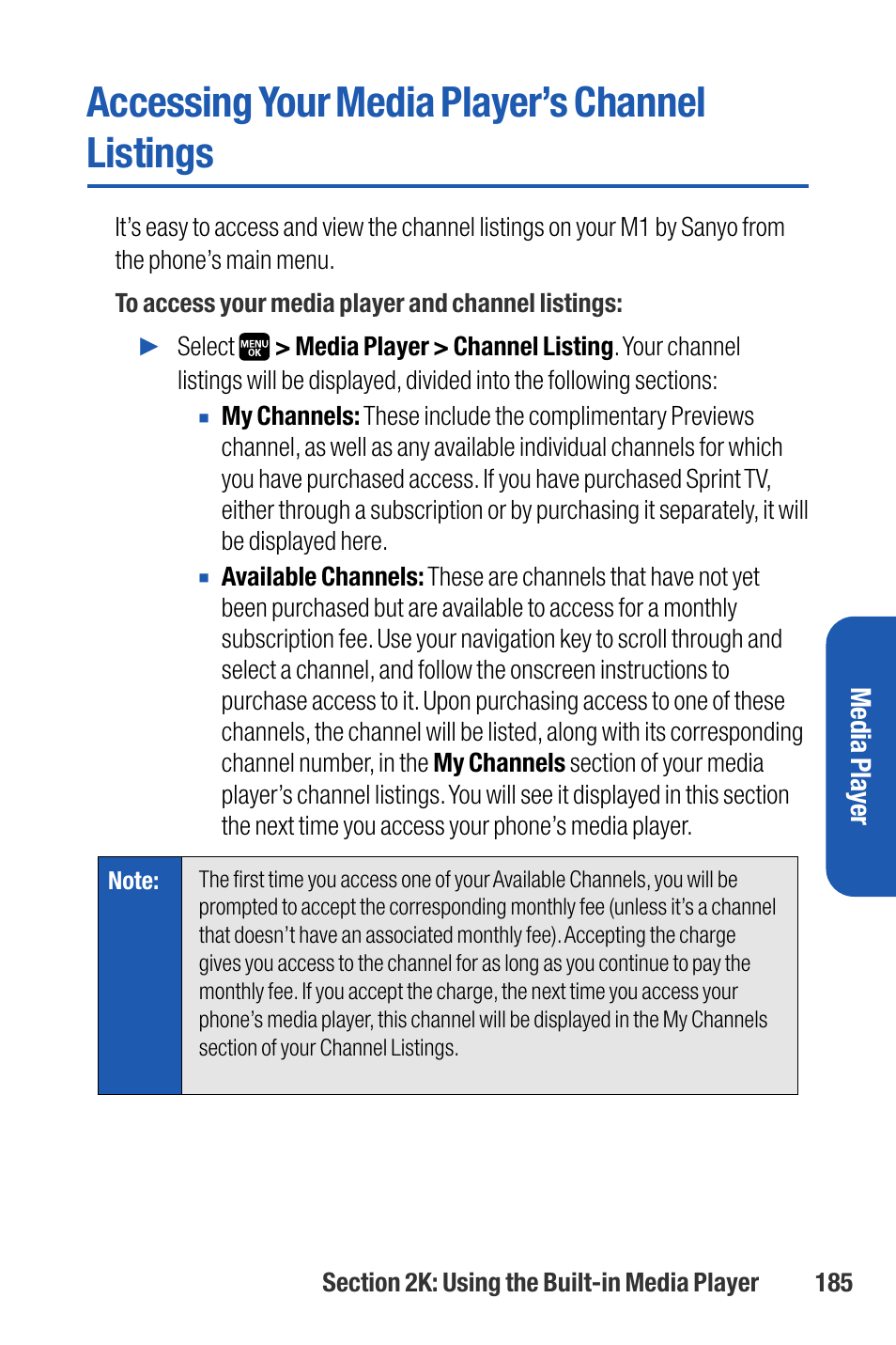 Accessing your media player, Accessing your media player’s channel listings | Sanyo M1 User Manual | Page 201 / 284