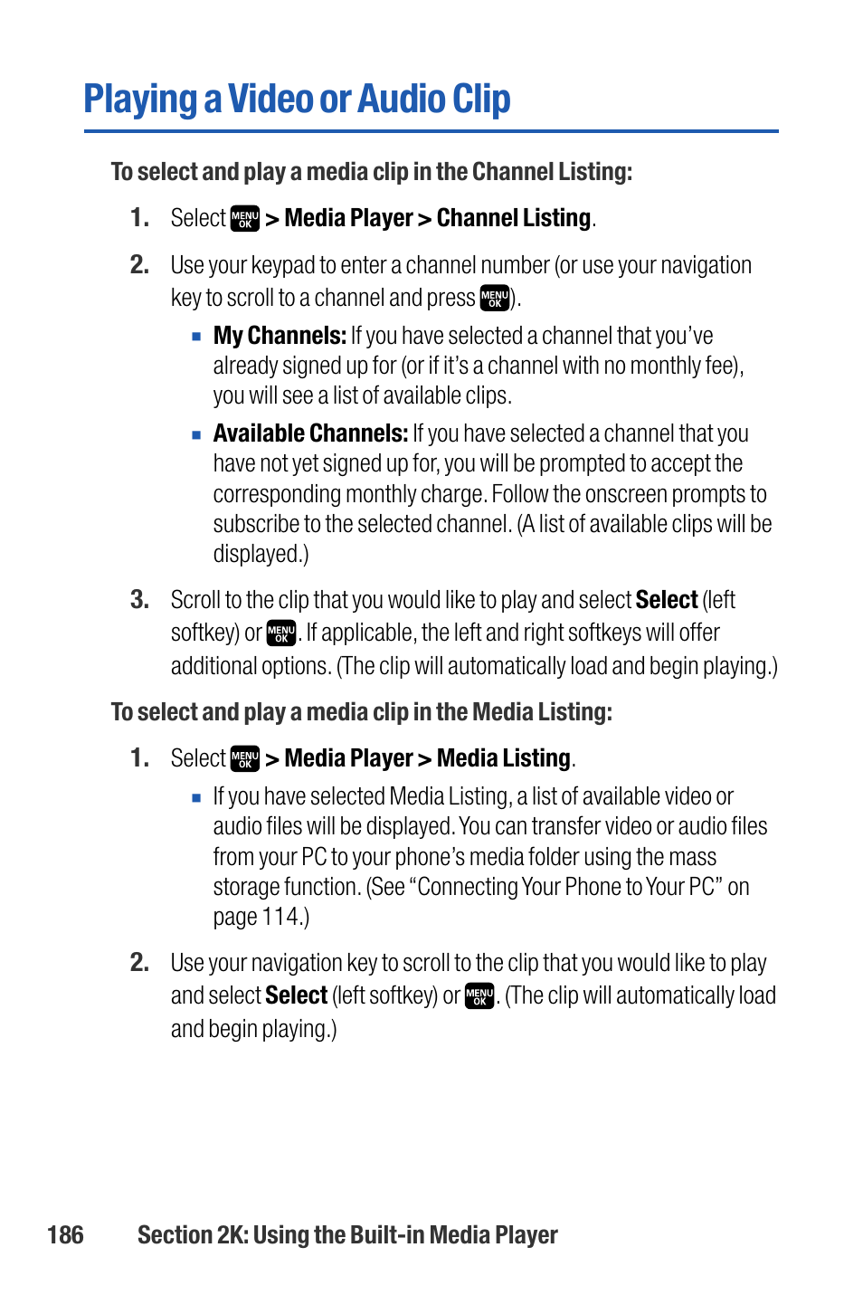 Playing a video or audio clip | Sanyo M1 User Manual | Page 202 / 284