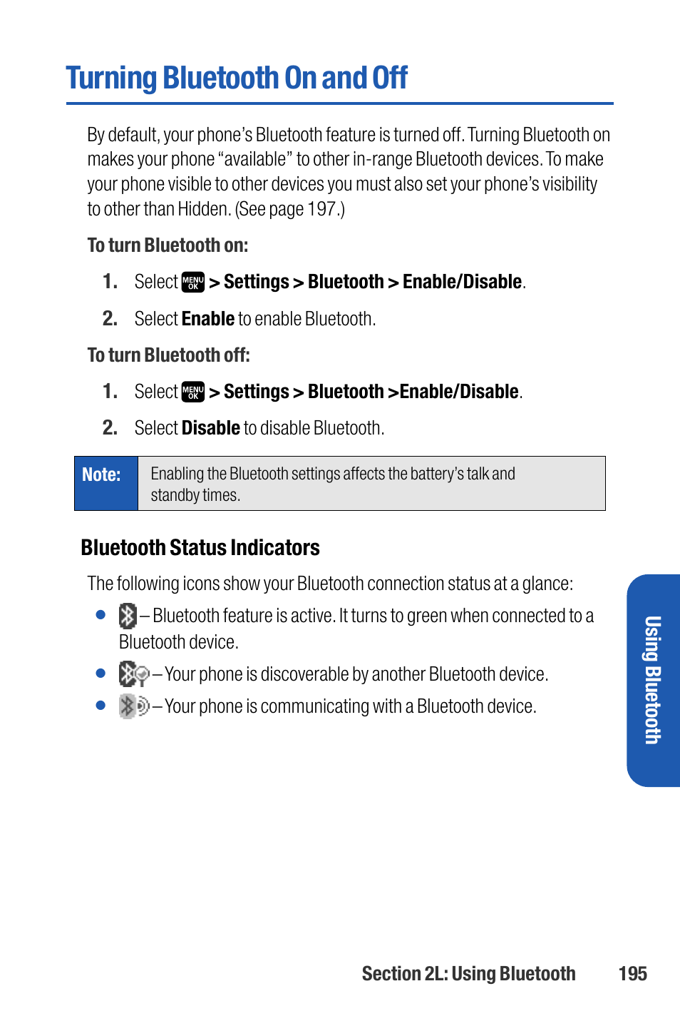 Turning bluetooth on and off | Sanyo M1 User Manual | Page 211 / 284