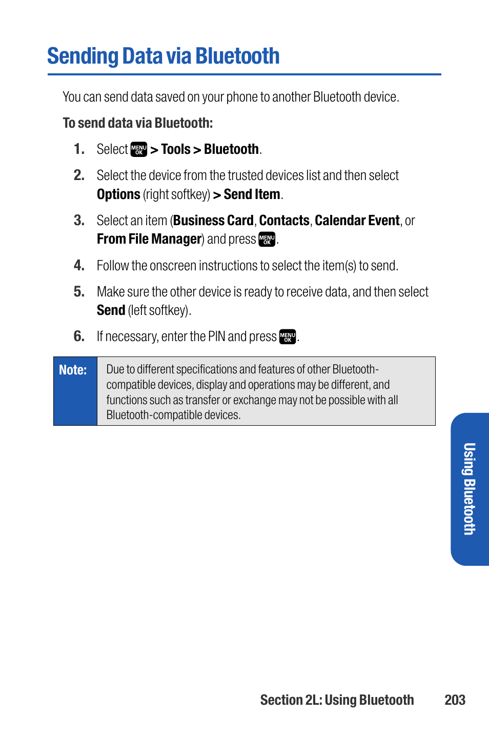 Sending data via bluetooth | Sanyo M1 User Manual | Page 219 / 284