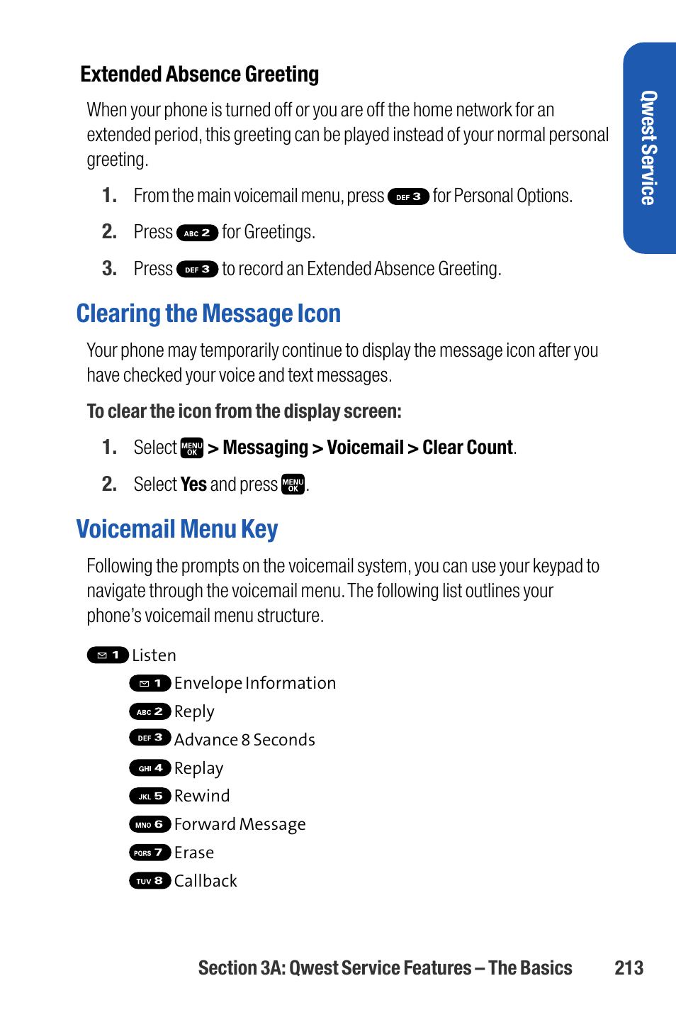 Clearing the message icon, Voicemail menu key | Sanyo M1 User Manual | Page 229 / 284