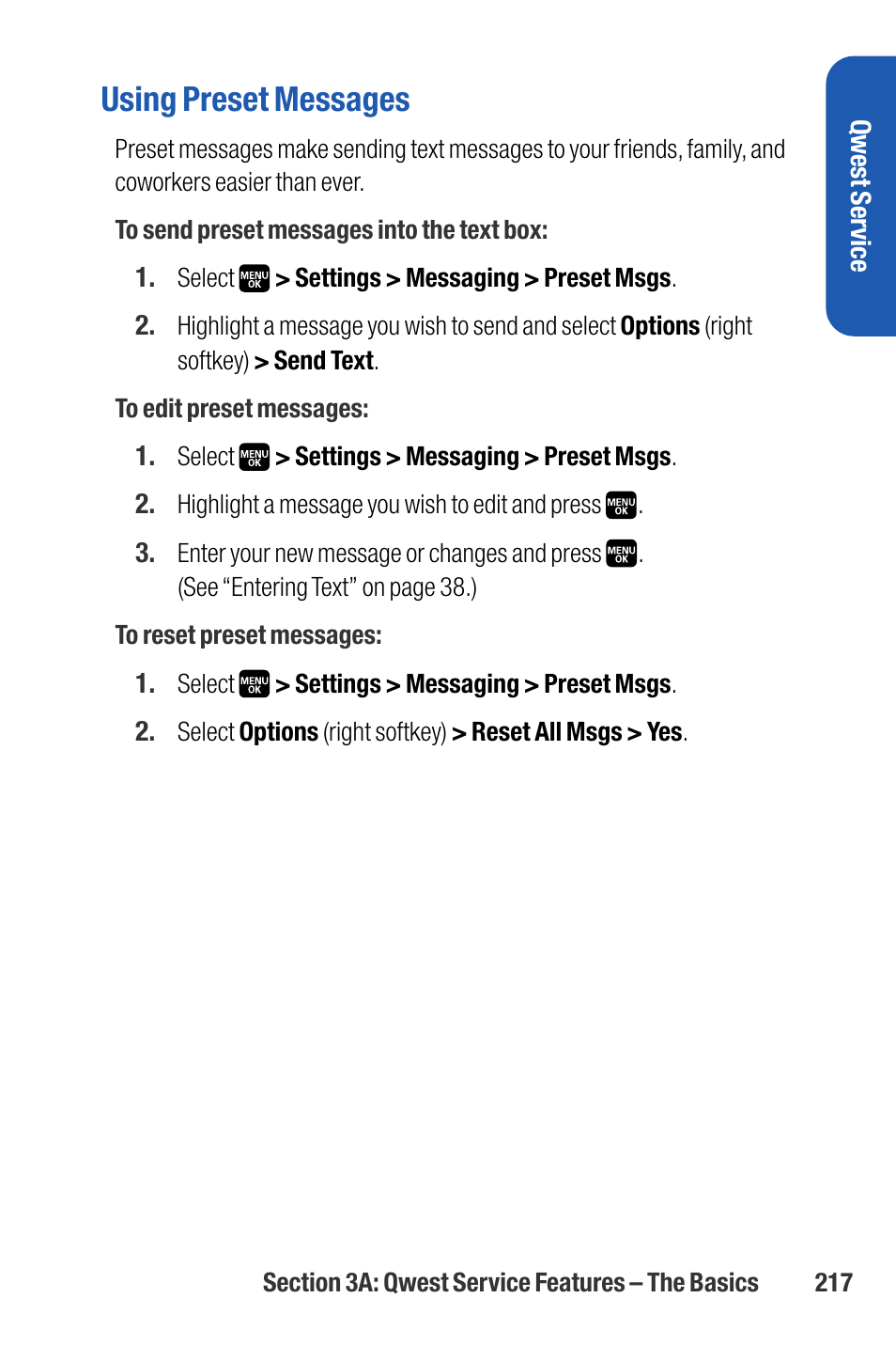 Using preset messages | Sanyo M1 User Manual | Page 233 / 284