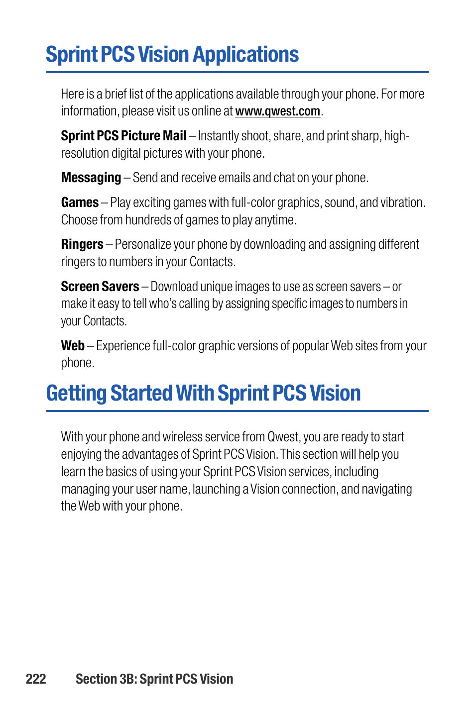 Sprint pcs vision applications, Getting started with sprint, Getting started with sprint pcs vision | Sanyo M1 User Manual | Page 238 / 284