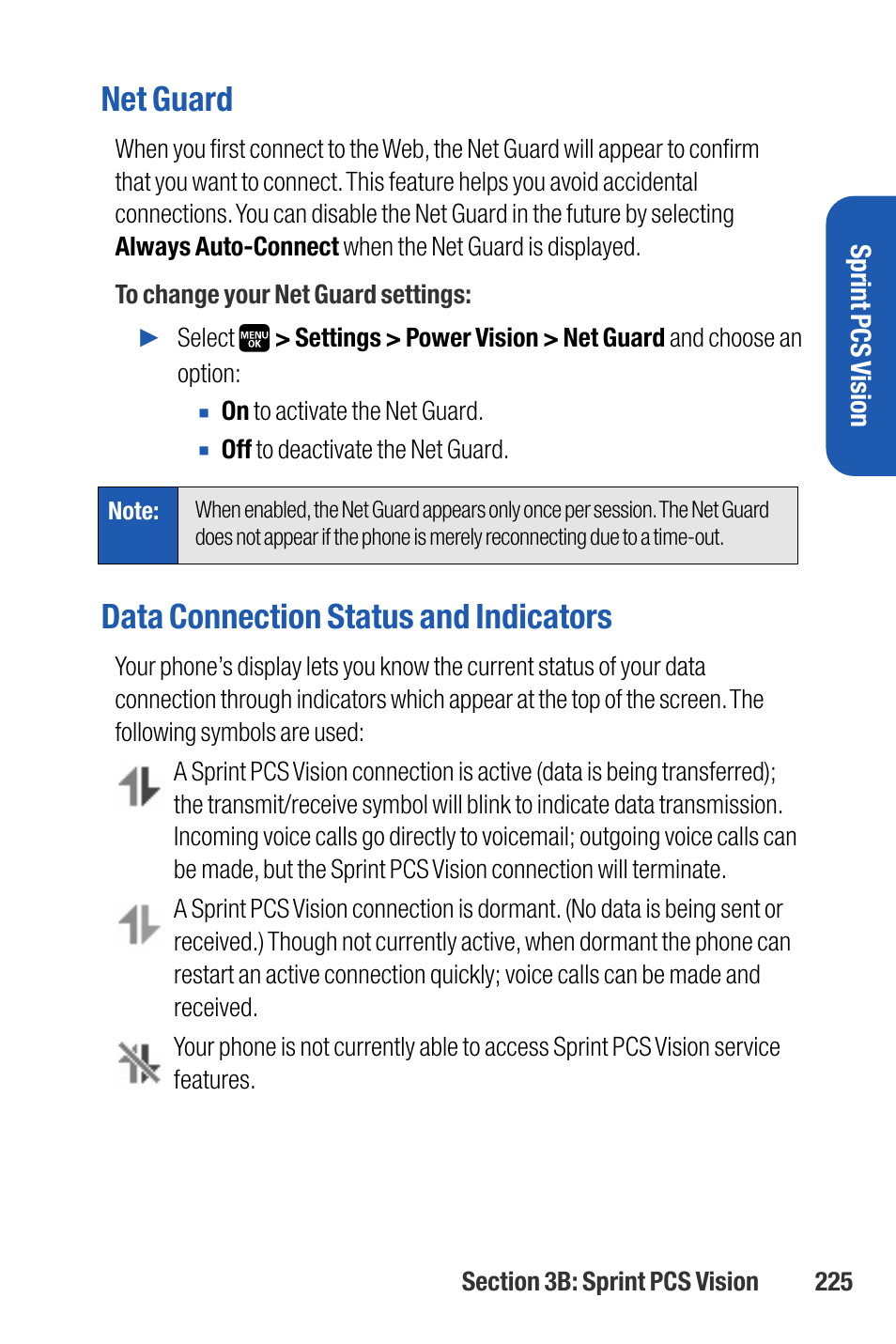 Net guard, Data connection status and indicators | Sanyo M1 User Manual | Page 241 / 284