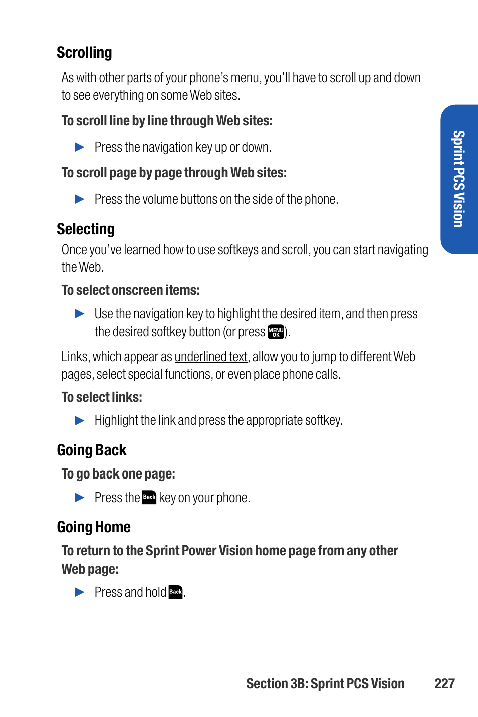 Scrolling, Selecting, Going back | Going home | Sanyo M1 User Manual | Page 243 / 284