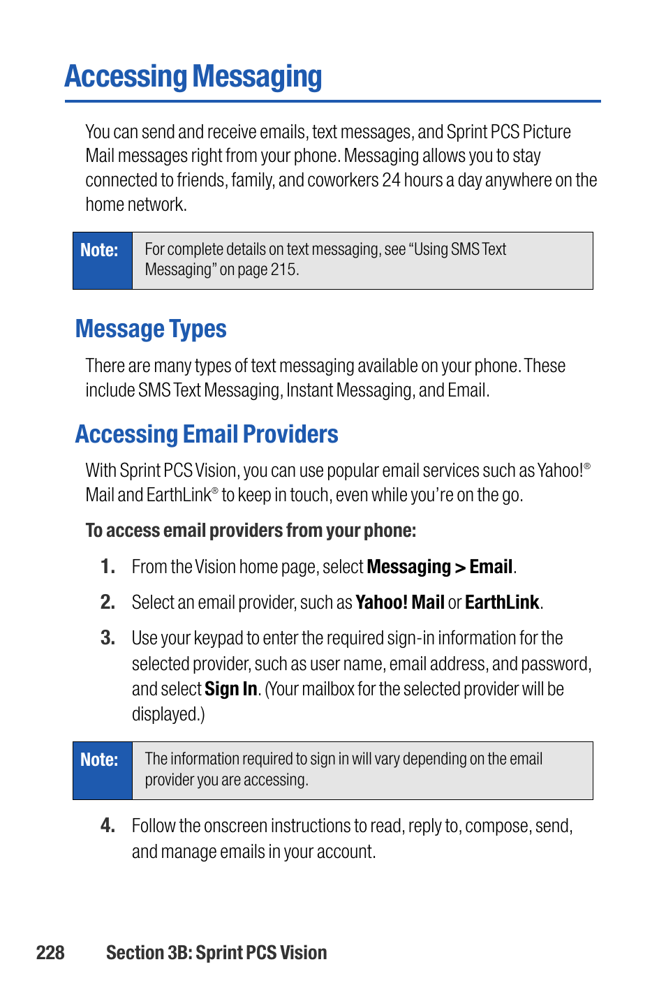 Accessing messaging, Message types, Accessing email providers | Sanyo M1 User Manual | Page 244 / 284