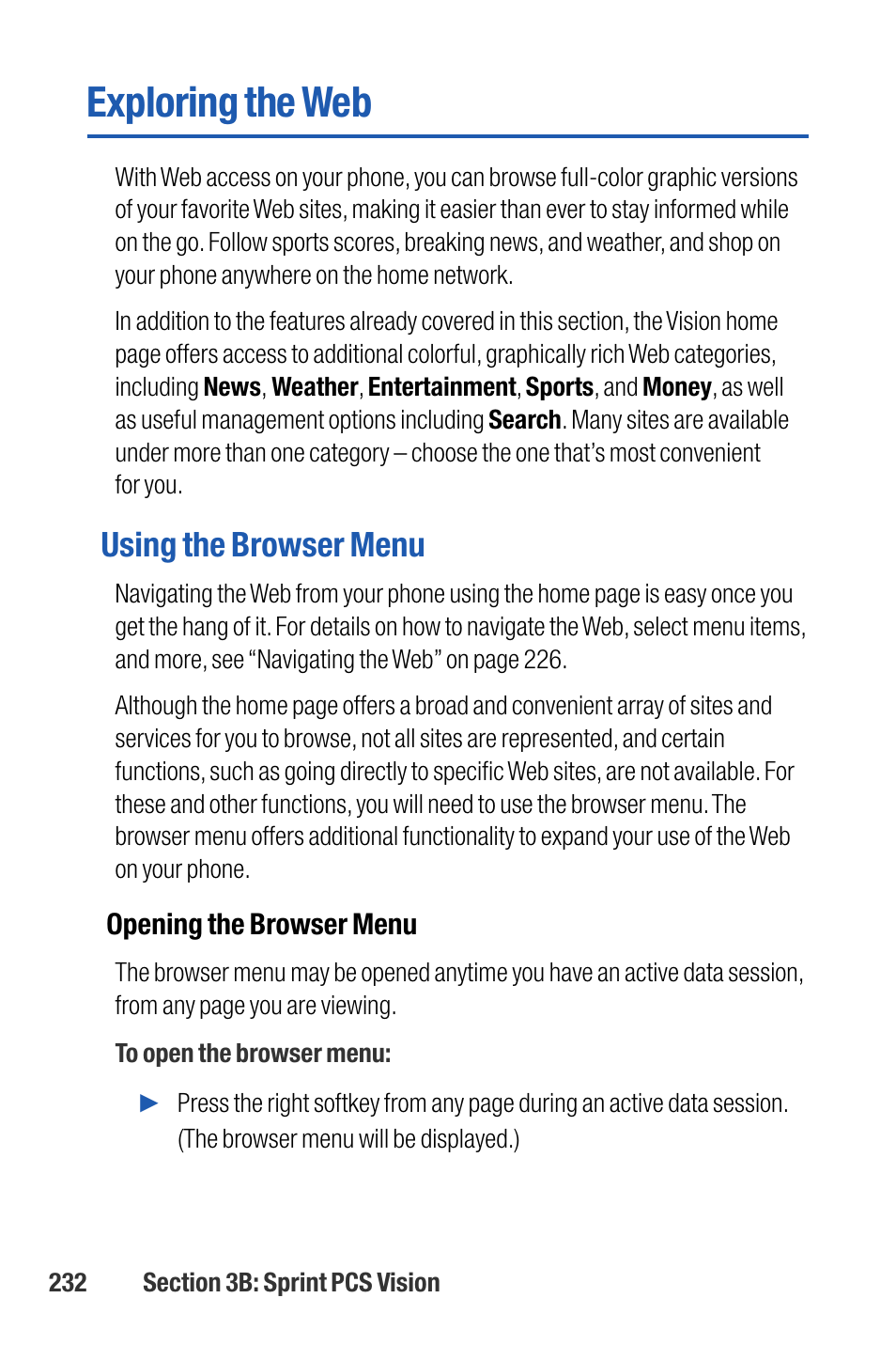 Exploring the web, Using the browser menu | Sanyo M1 User Manual | Page 248 / 284