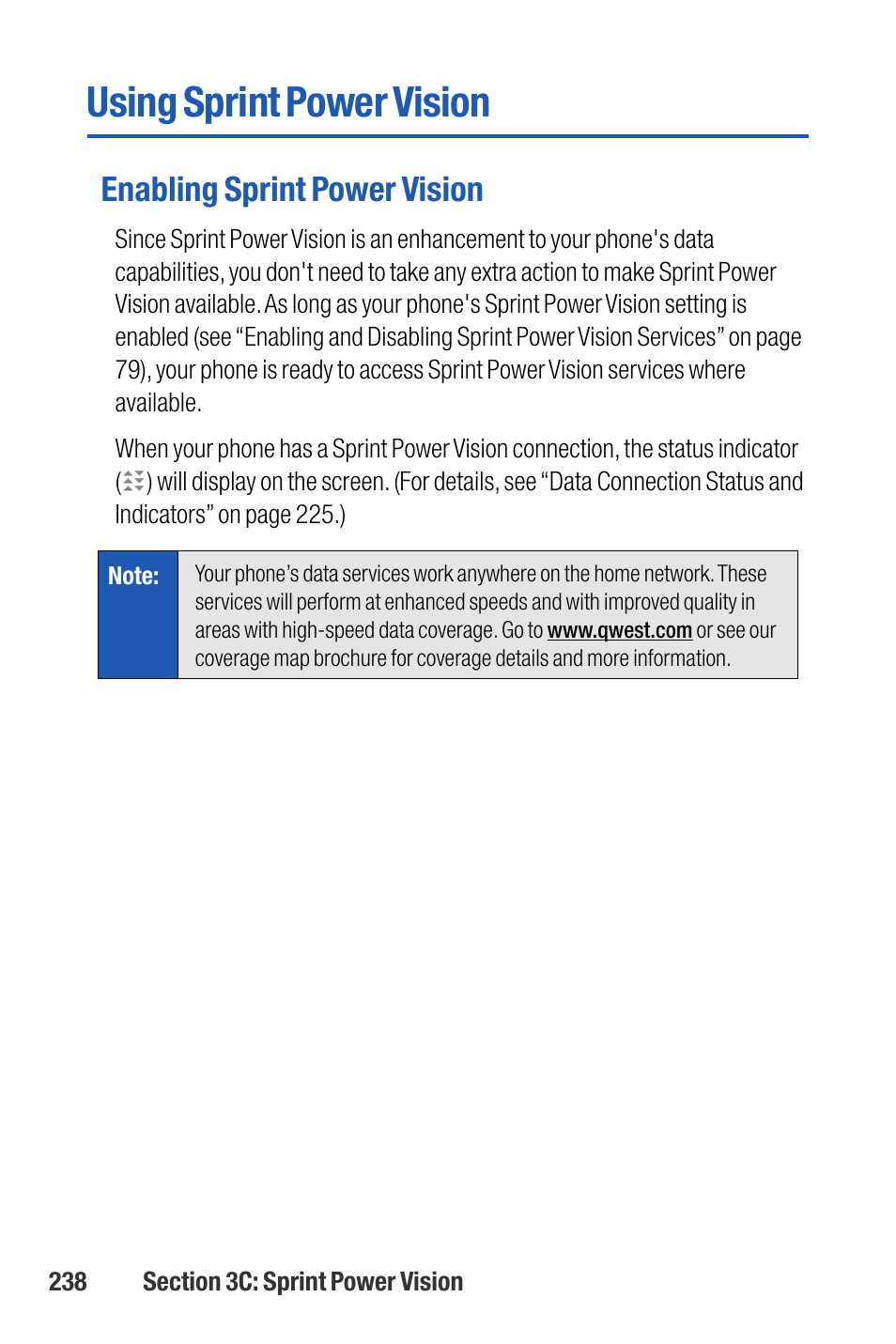 Using sprint power vision, Enabling sprint power vision | Sanyo M1 User Manual | Page 254 / 284