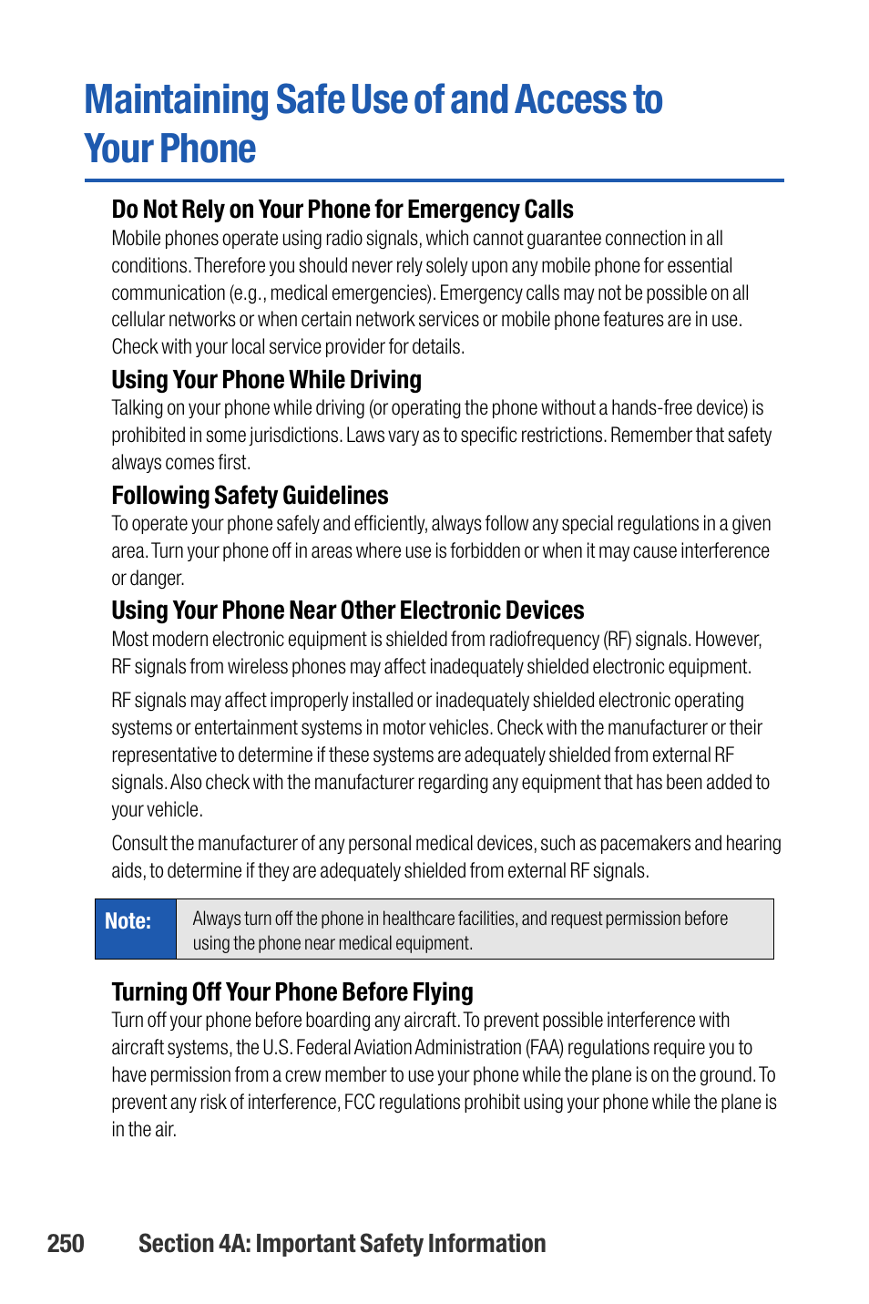 Maintaining safe use of and, Maintaining safe use of and access to your phone | Sanyo M1 User Manual | Page 266 / 284