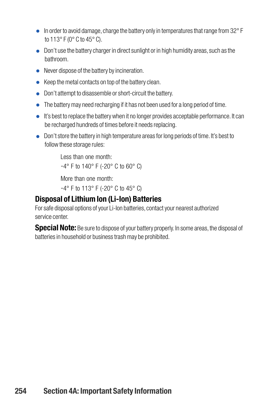 Disposal of lithium ion (li-ion) batteries | Sanyo M1 User Manual | Page 270 / 284