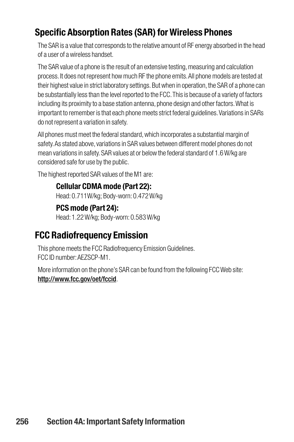 Fcc radiofrequency emission | Sanyo M1 User Manual | Page 272 / 284