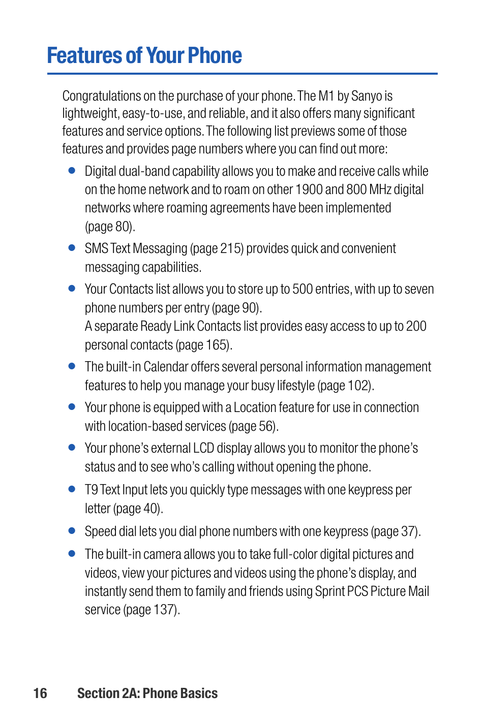 Features of your phone | Sanyo M1 User Manual | Page 32 / 284