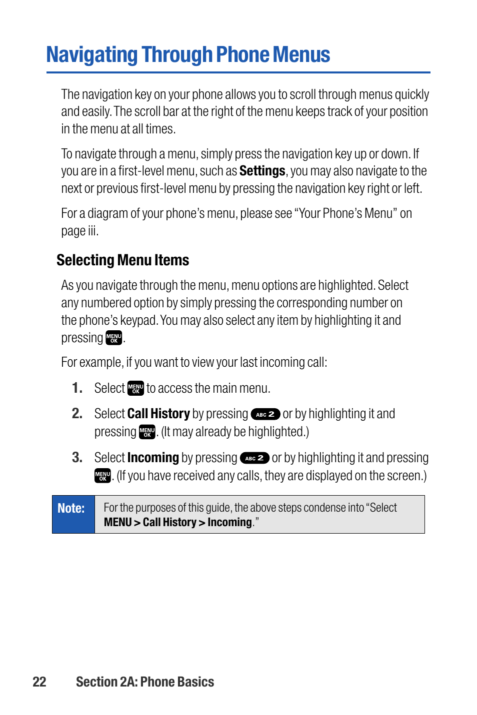 Navigating through phone menus | Sanyo M1 User Manual | Page 38 / 284