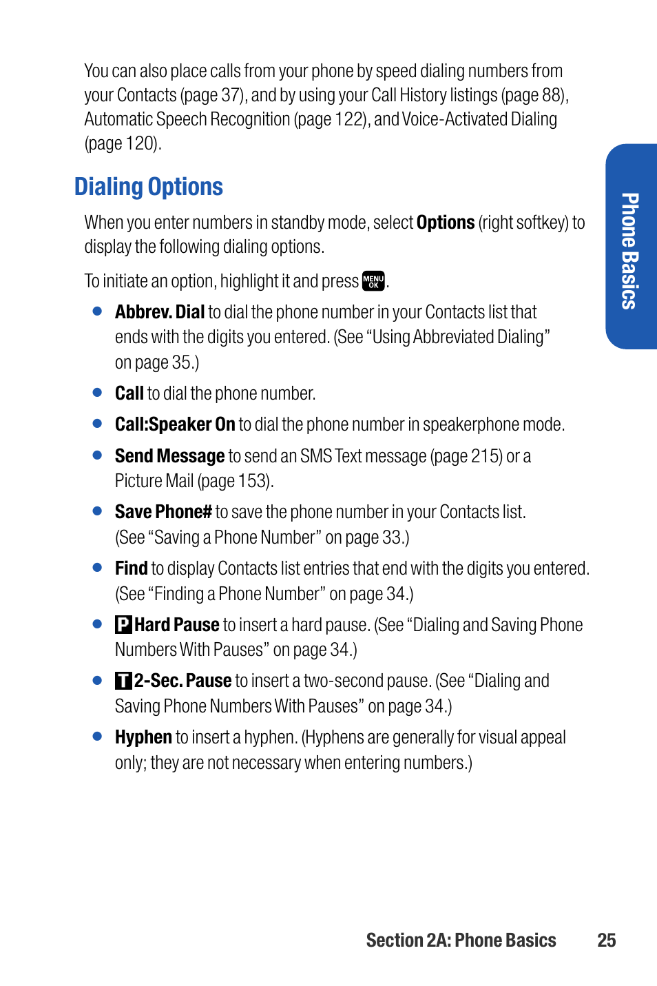 Dialing options, Phone basics | Sanyo M1 User Manual | Page 41 / 284