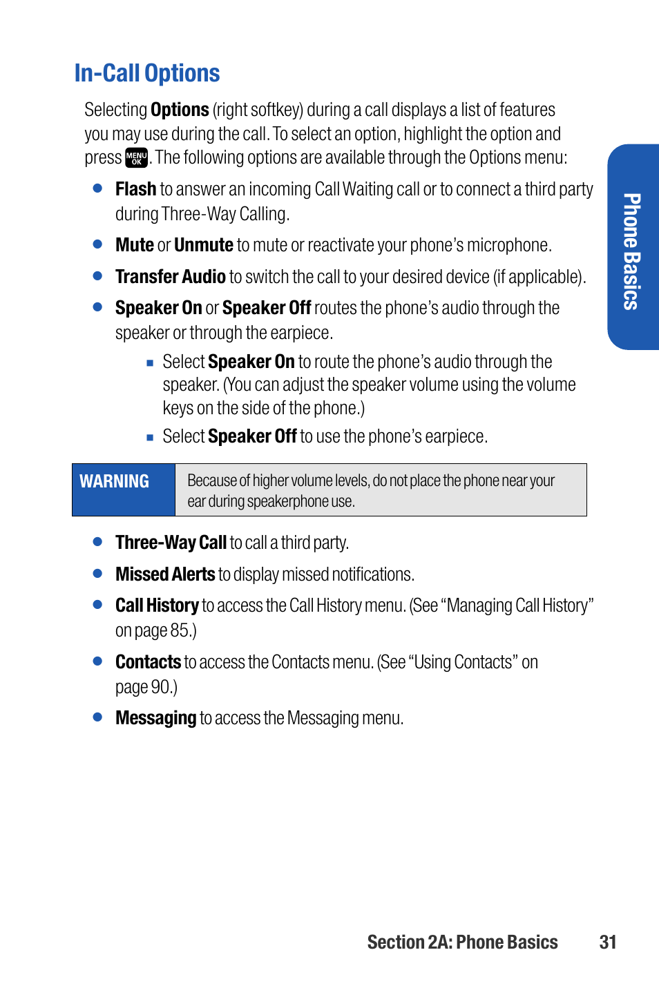 In-call options, Phone basics | Sanyo M1 User Manual | Page 47 / 284
