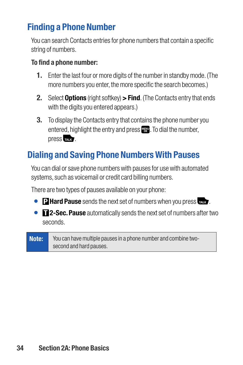 Finding a phone number, Dialing and saving phone numbers with pauses | Sanyo M1 User Manual | Page 50 / 284