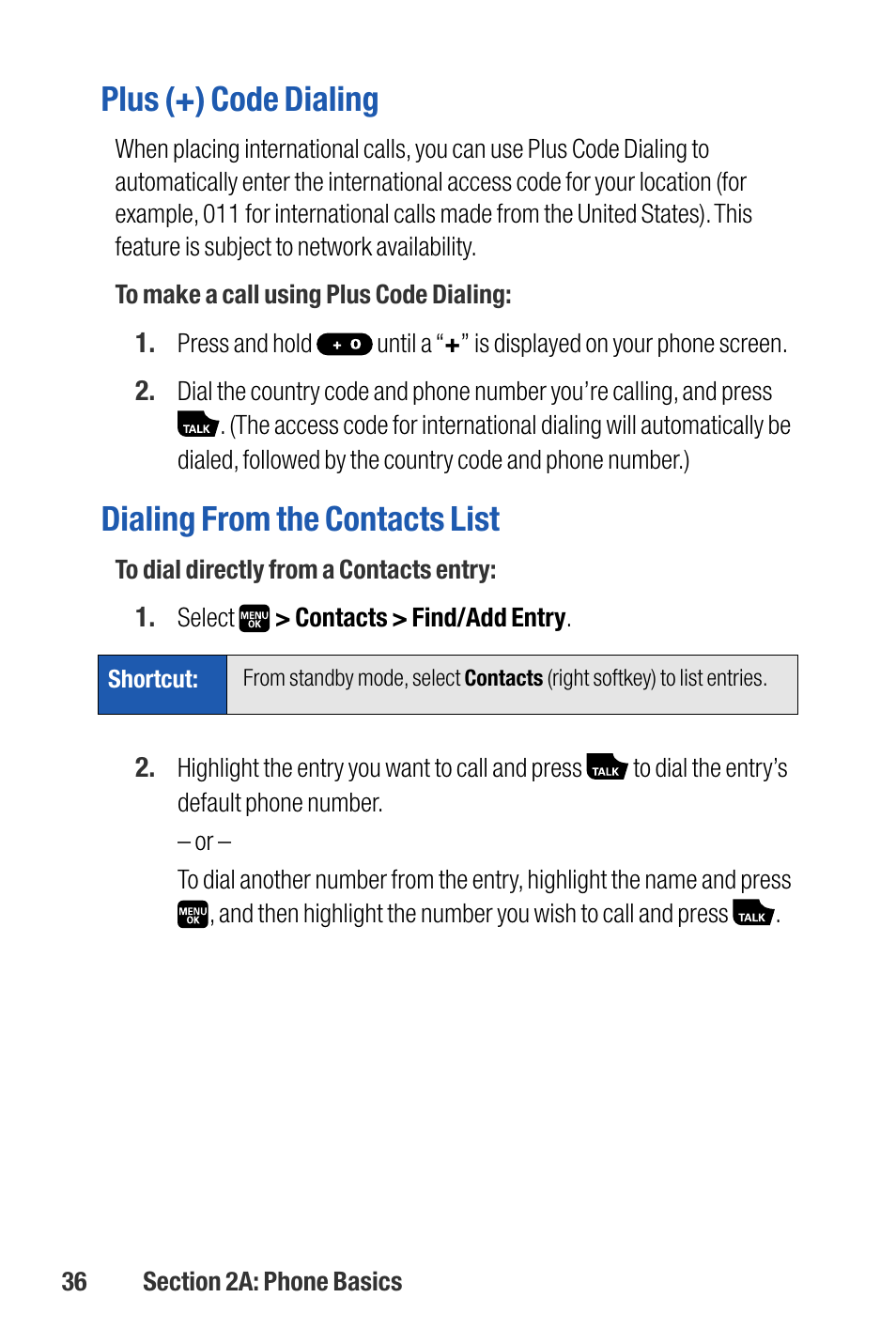 Plus (+) code dialing, Dialing from the contacts list | Sanyo M1 User Manual | Page 52 / 284