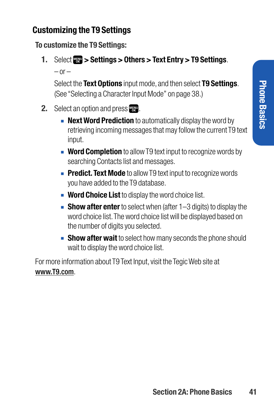 Phone basics, Customizing the t9 settings | Sanyo M1 User Manual | Page 57 / 284