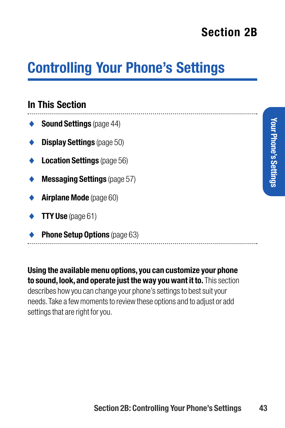 Controlling your phone’s set, Controlling your phone’s settings | Sanyo M1 User Manual | Page 59 / 284