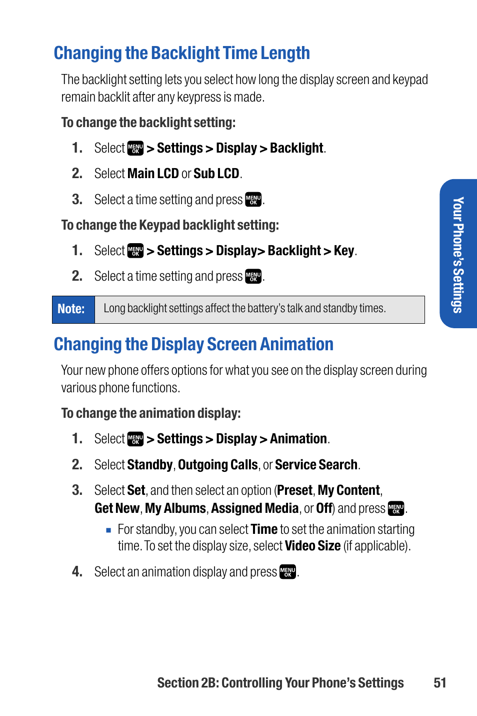 Changing the backlight time length, Changing the display screen animation | Sanyo M1 User Manual | Page 67 / 284